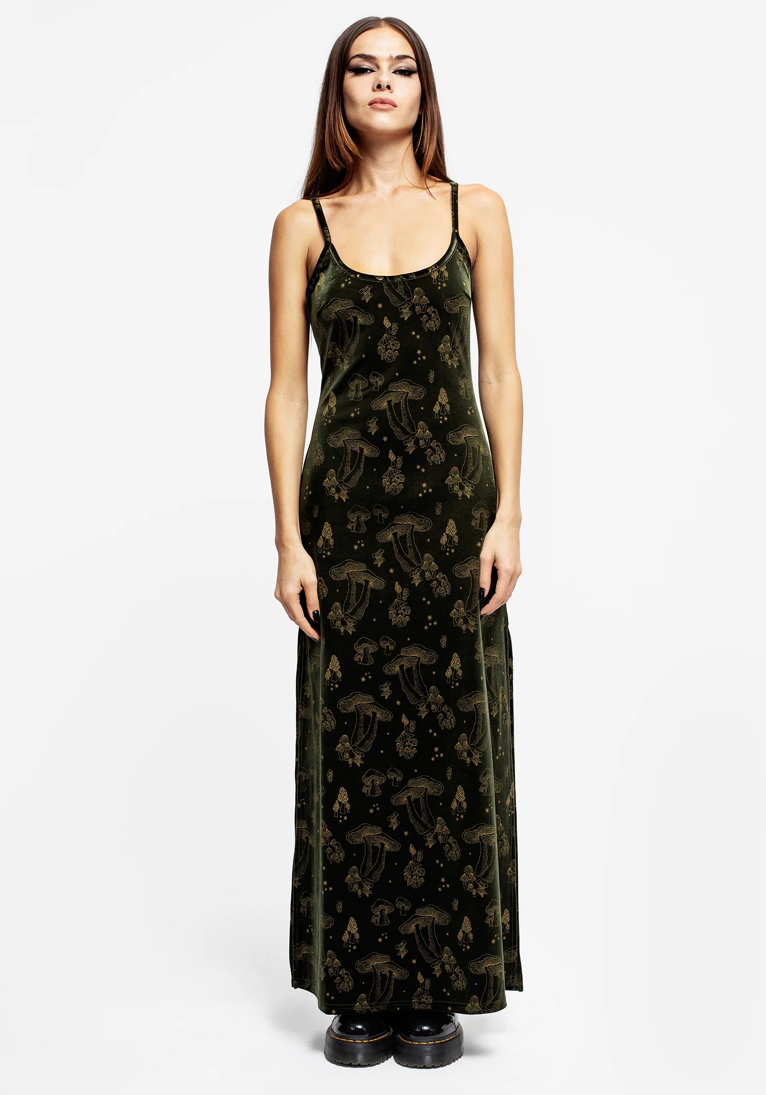 Faefire Foil Print Velour Maxi Slip Gown - Green - Image 4