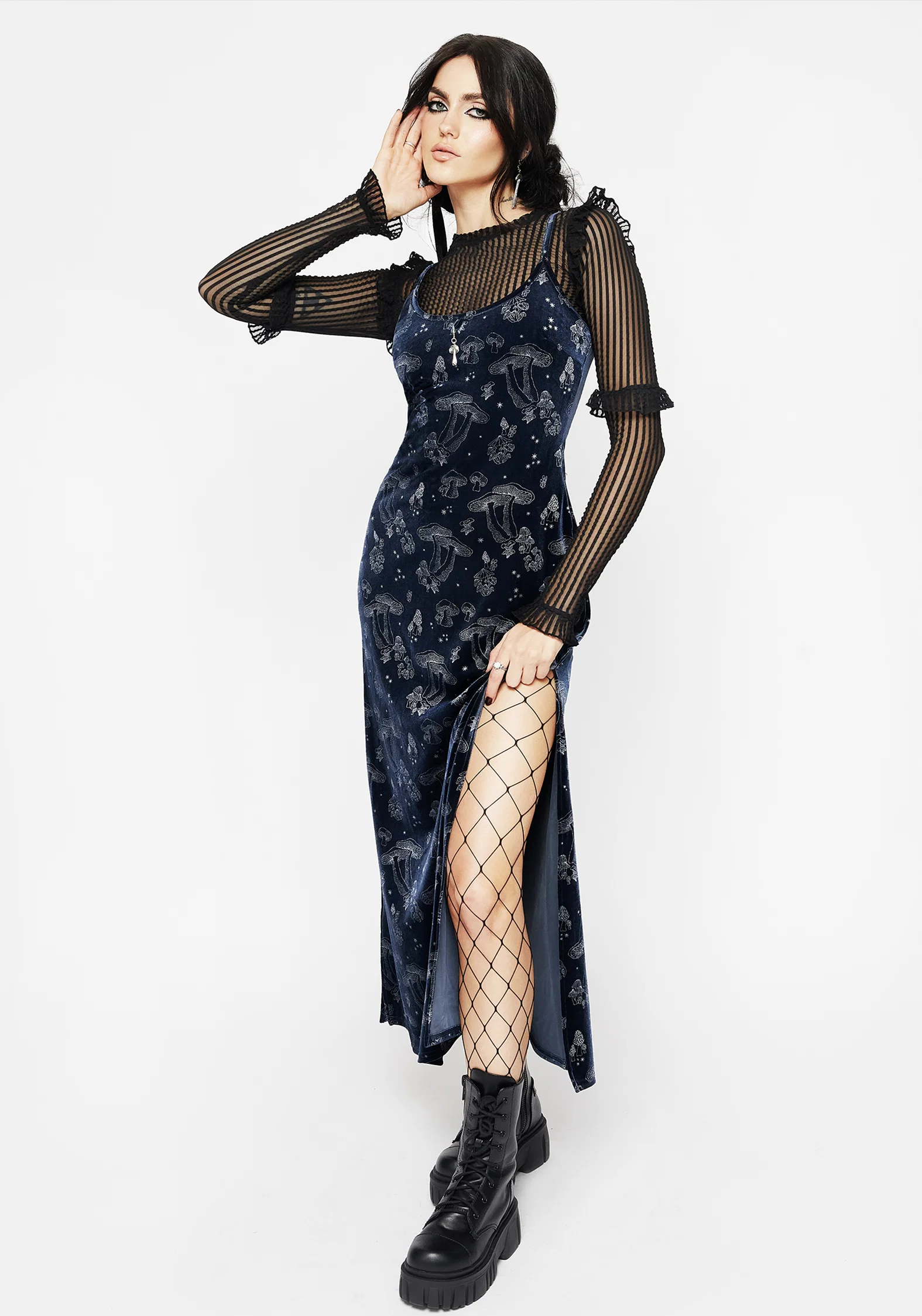 Faefire Foil Print Velour Slip Gown - Image 4