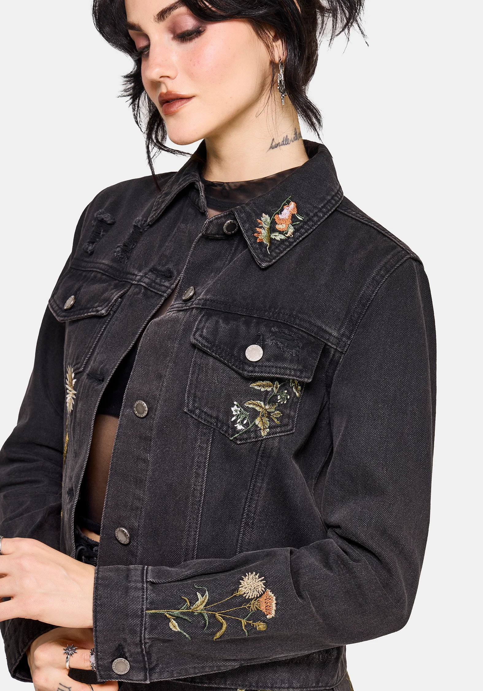 Faela Fairy Embroidered Distressed Denim Jacket - Image 6