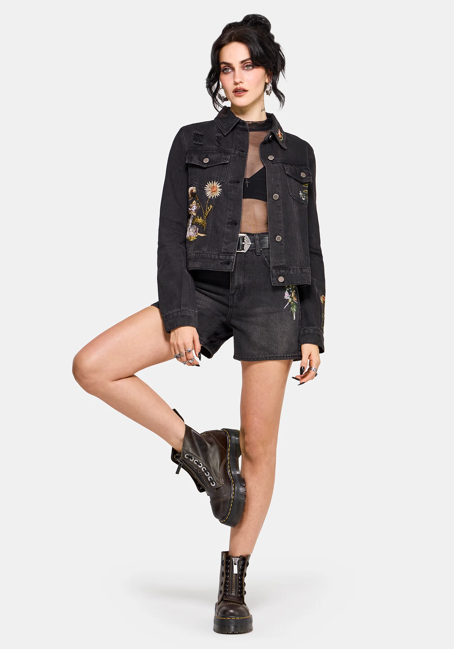 Faela Fairy Embroidered Distressed Denim Jacket - Image 7