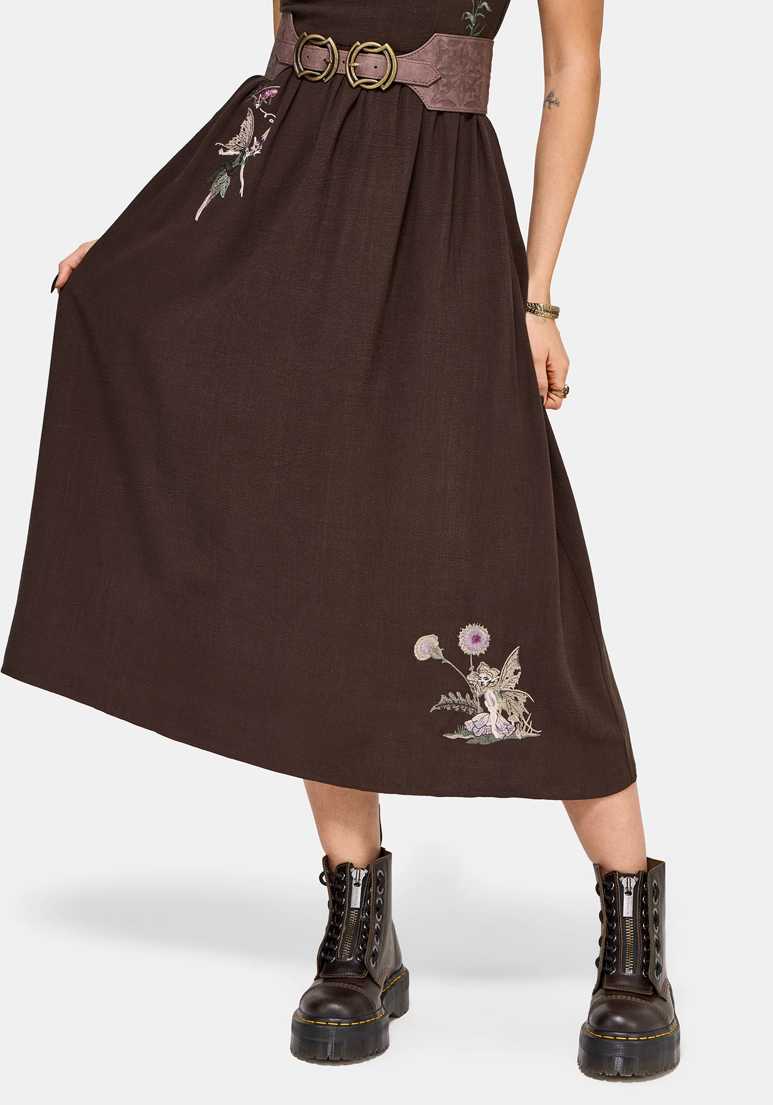 Faela Fairy Embroidered Milkmaid Ruched Midi Dress - Image 4