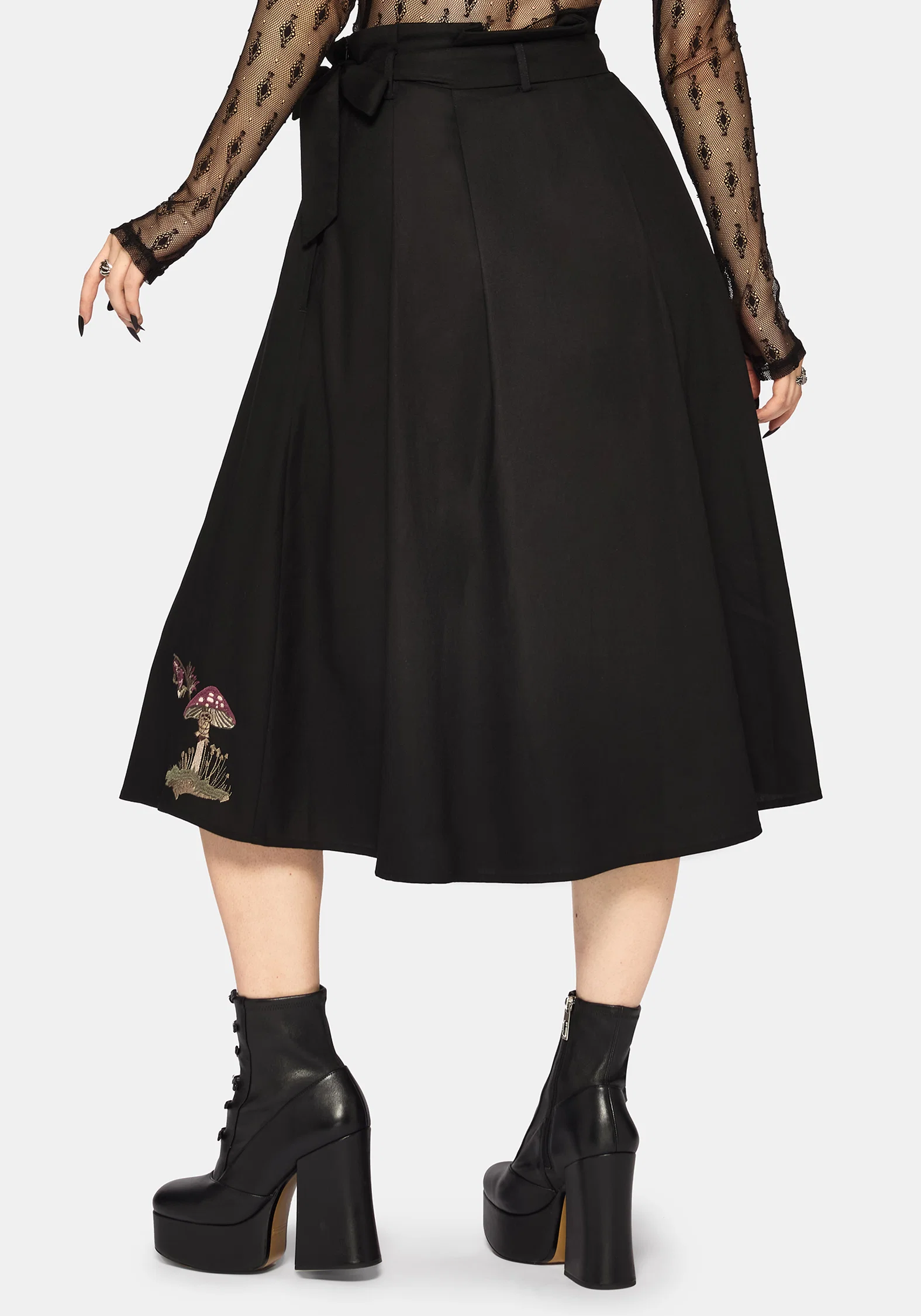 Faela Fairy Embroidered Tie Waist Paperbag Midi Skirt - Image 3