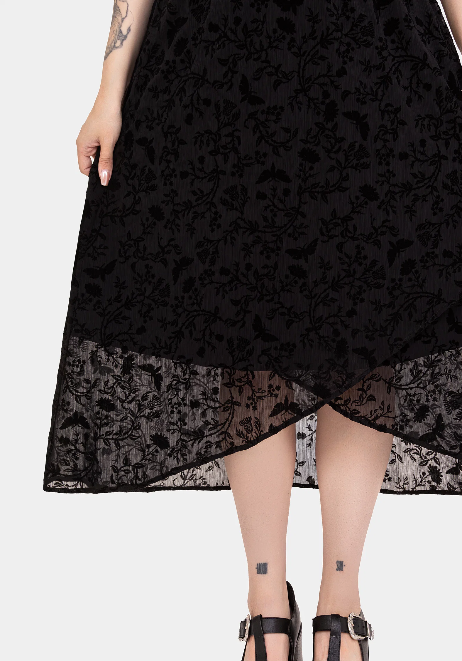 Faustina Flocked Chiffon Mock Wrap Midaxi Skirt - Image 2