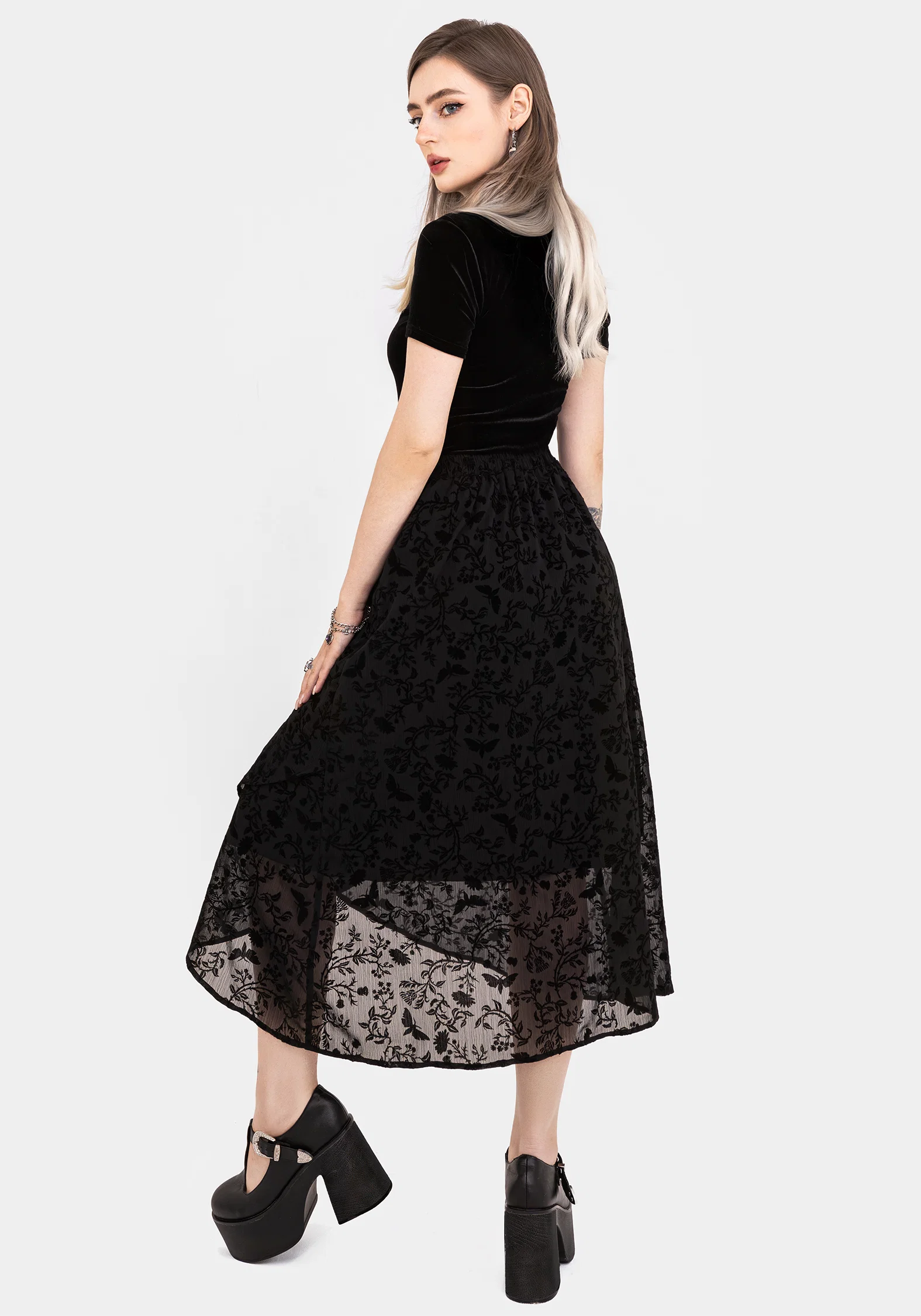 Faustina Flocked Chiffon Mock Wrap Midaxi Skirt - Image 3