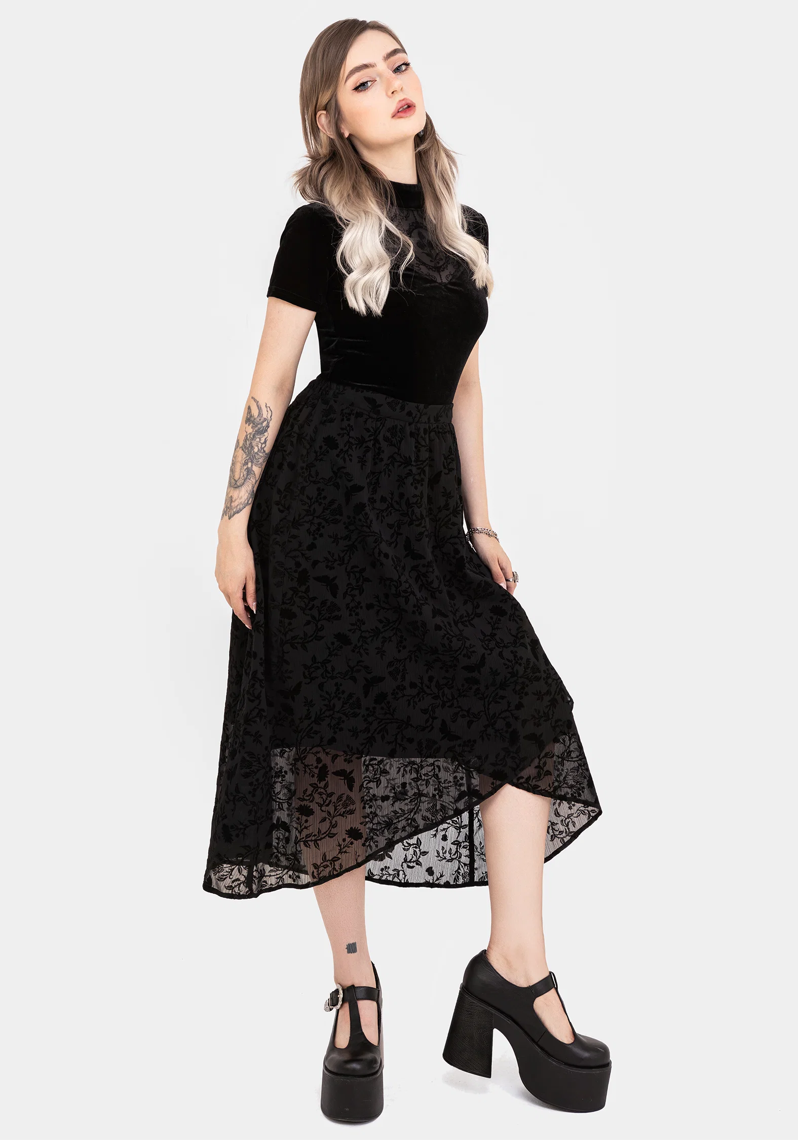 Faustina Flocked Chiffon Mock Wrap Midaxi Skirt - Image 4