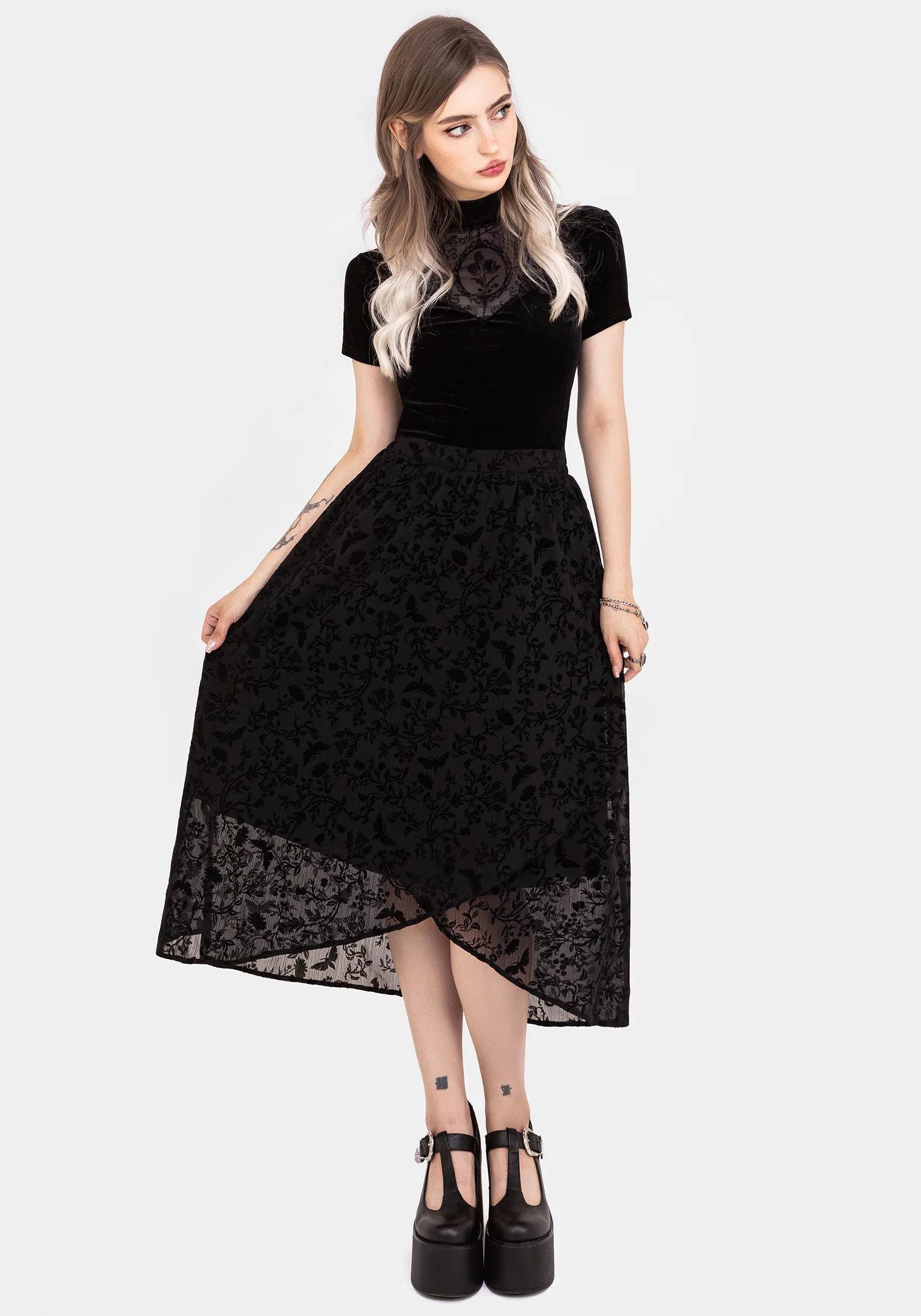 Faustina Flocked Chiffon Mock Wrap Midaxi Skirt - Image 5