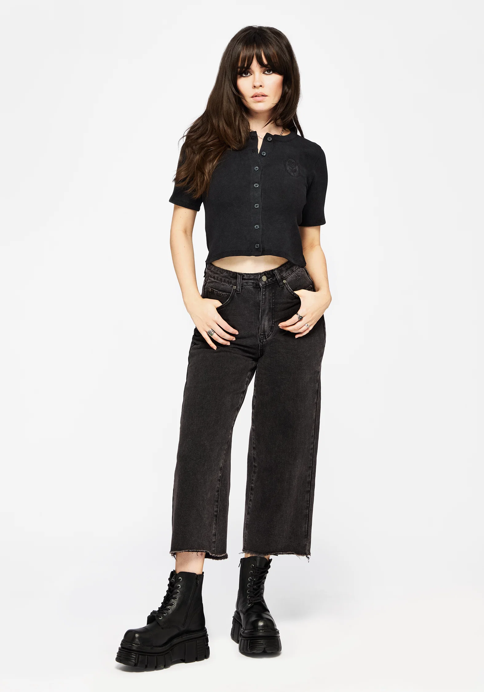 Faye Cotton-Blend Floral Embroidered Waffle Button Up Top - Image 5