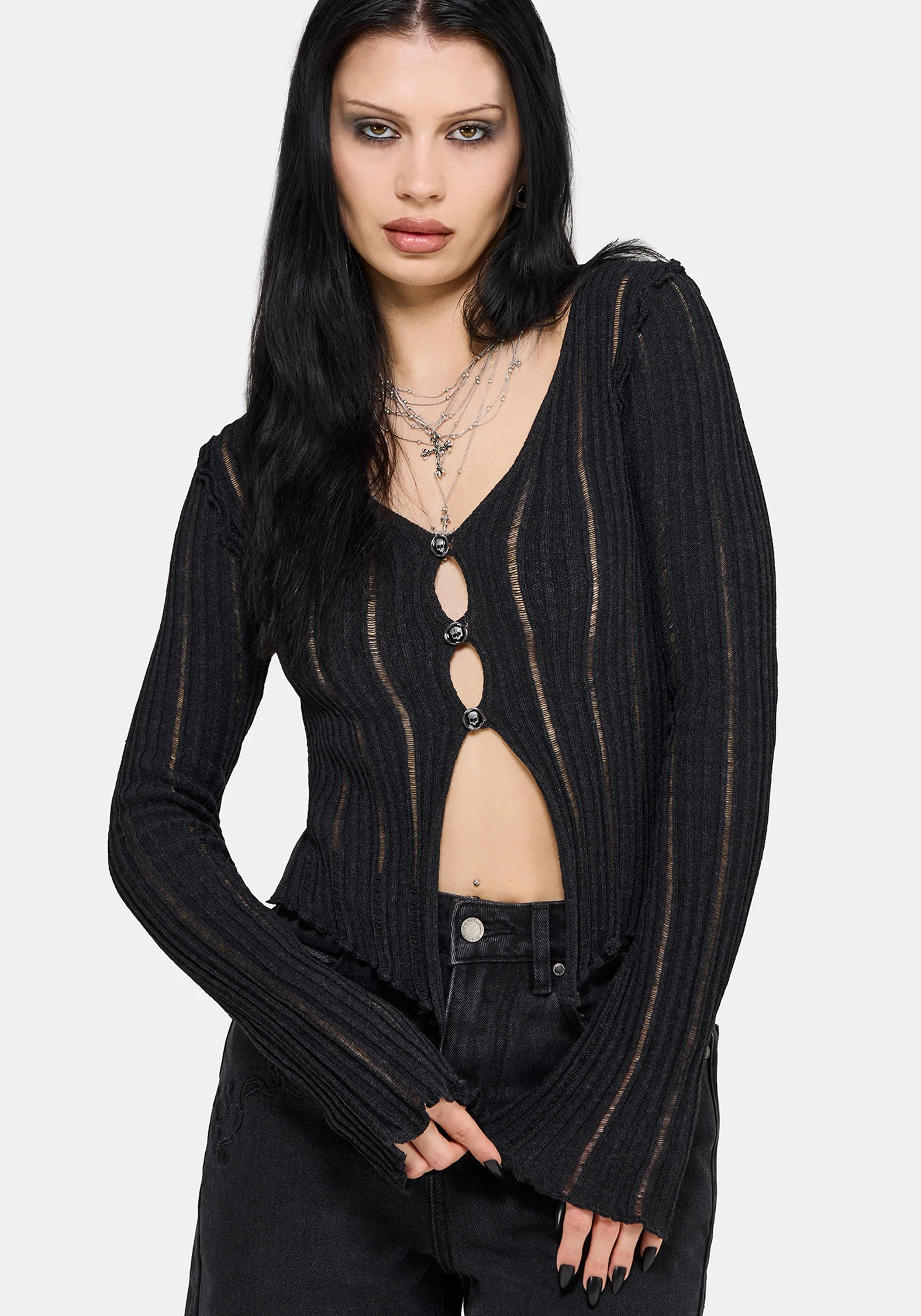 Faylin Ladder Stitch Knit Cardigan - Image 4