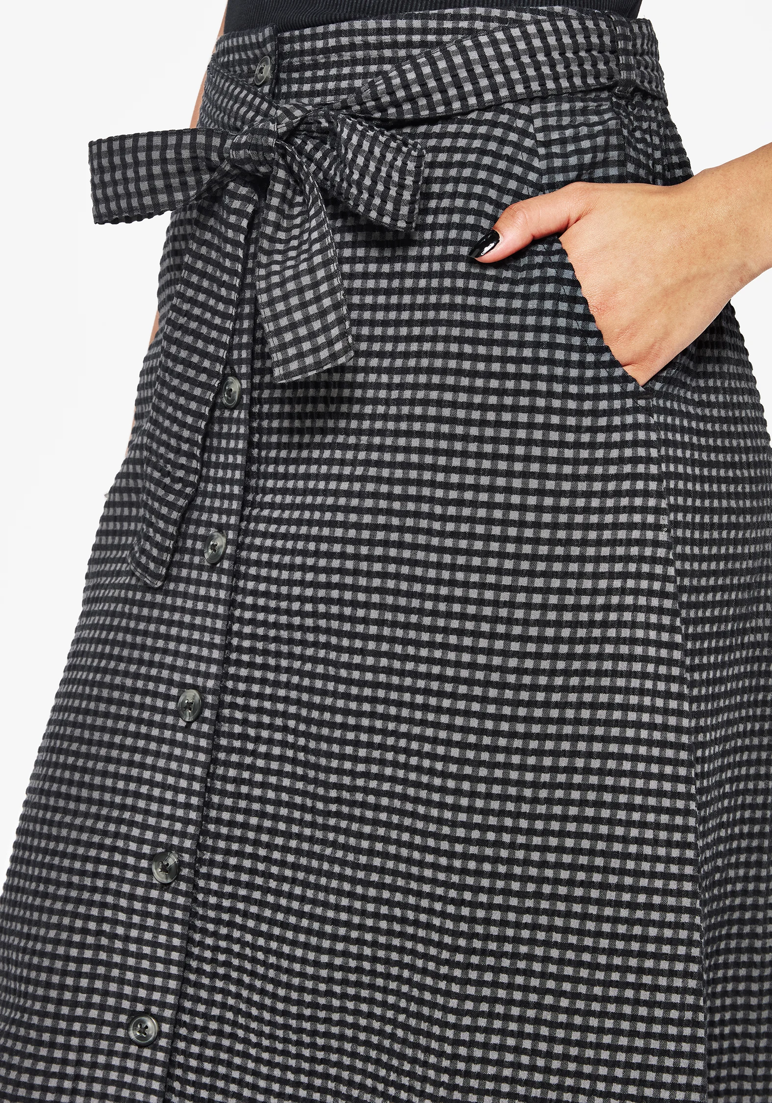 Faythe Cotton Check Button Up Midi Skirt - Image 5