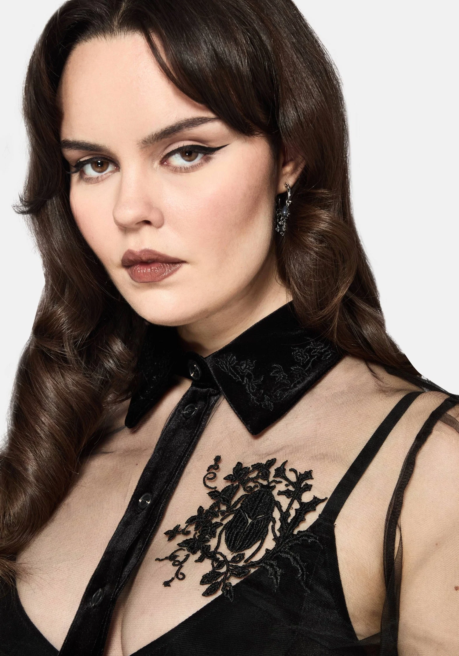 Fen Bug Embroidery Organza Sheer Shirt - Image 2