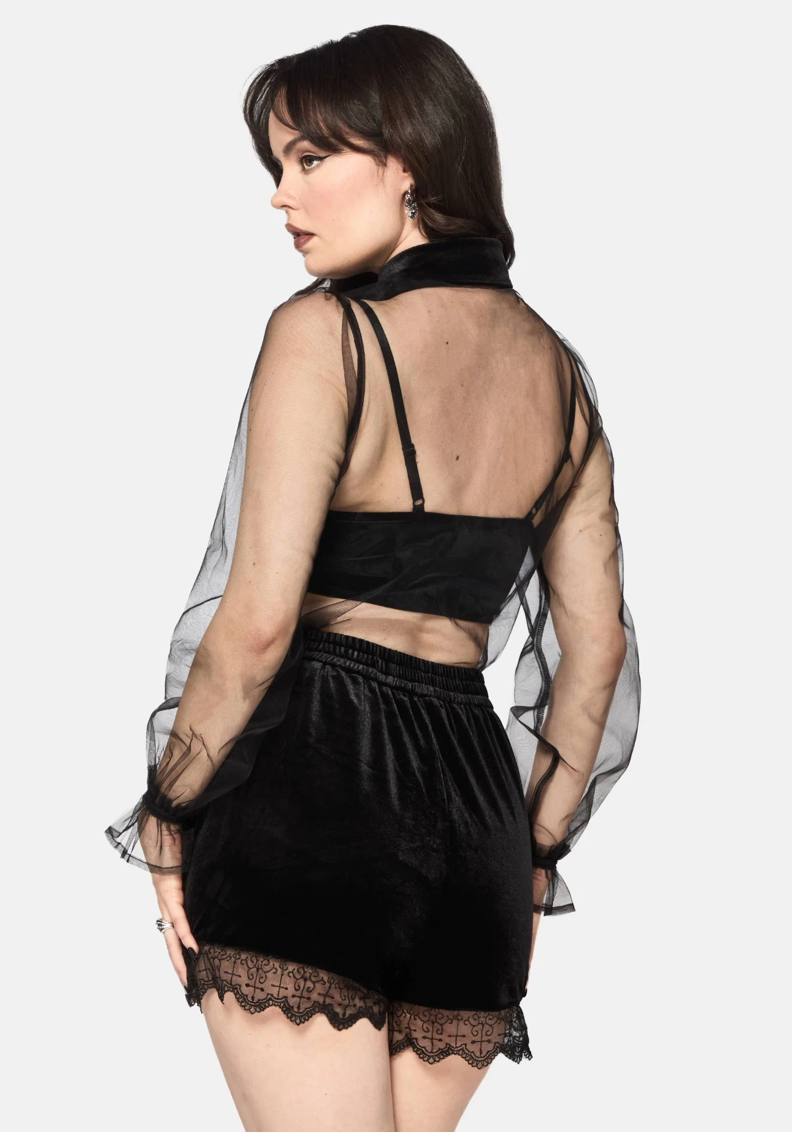 Fen Bug Embroidery Organza Sheer Shirt - Image 3