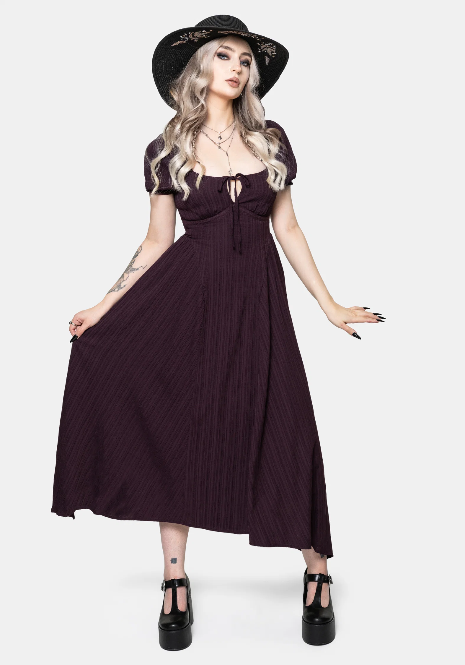 Fenella Keyhole Midi Dress - Plum - Image 7
