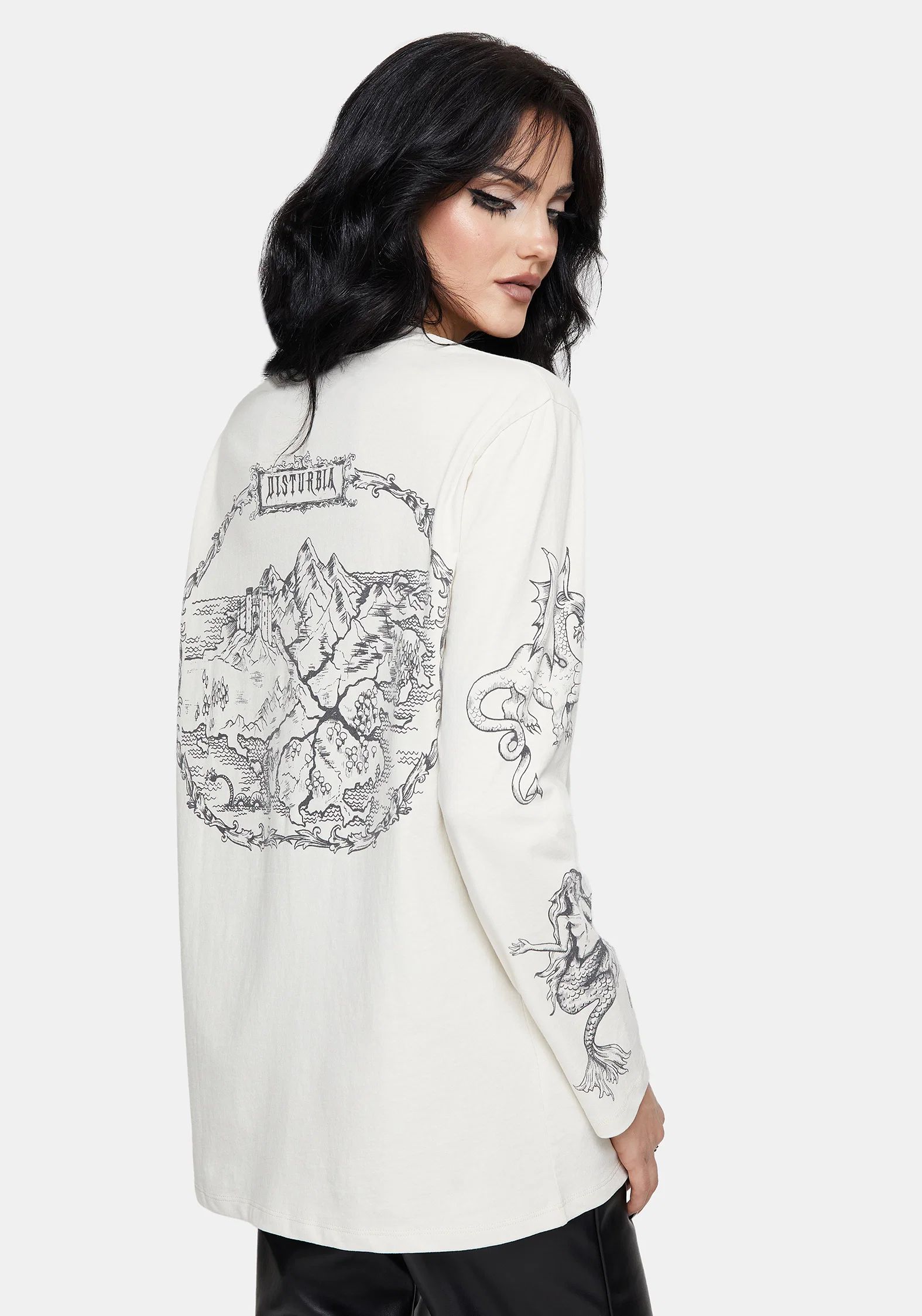 Fenrys Medieval Map Long Sleeved Cream T-Shirt - Image 3