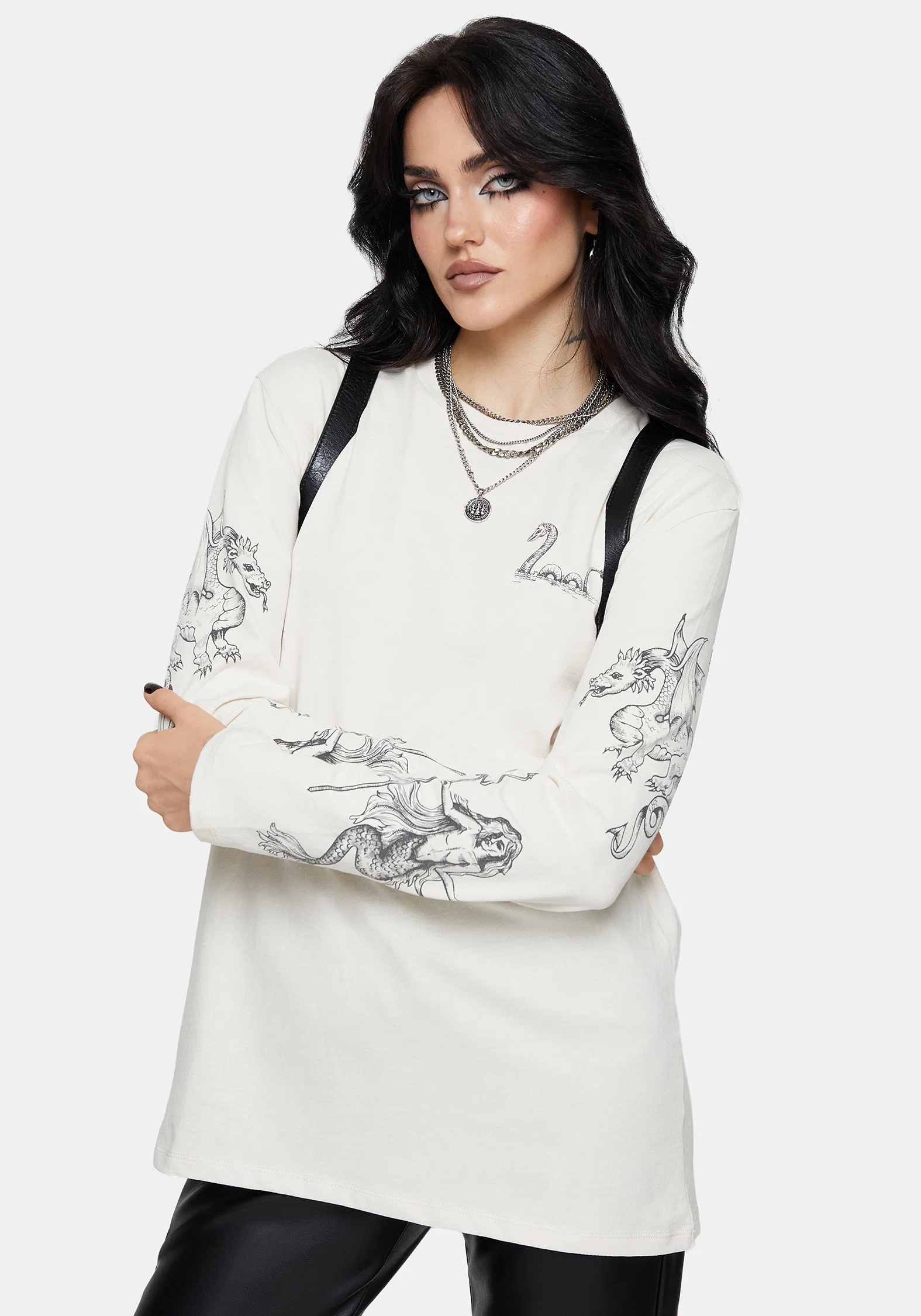 Fenrys Medieval Map Long Sleeved Cream T-Shirt - Image 8