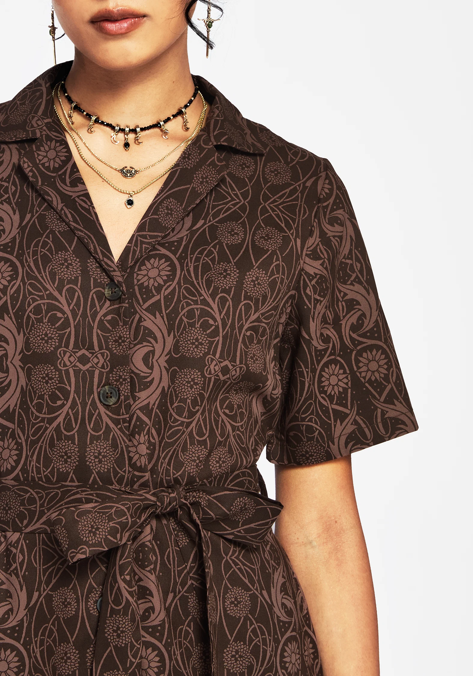 Fianna Button Front Mini Dress - Brown - Image 2