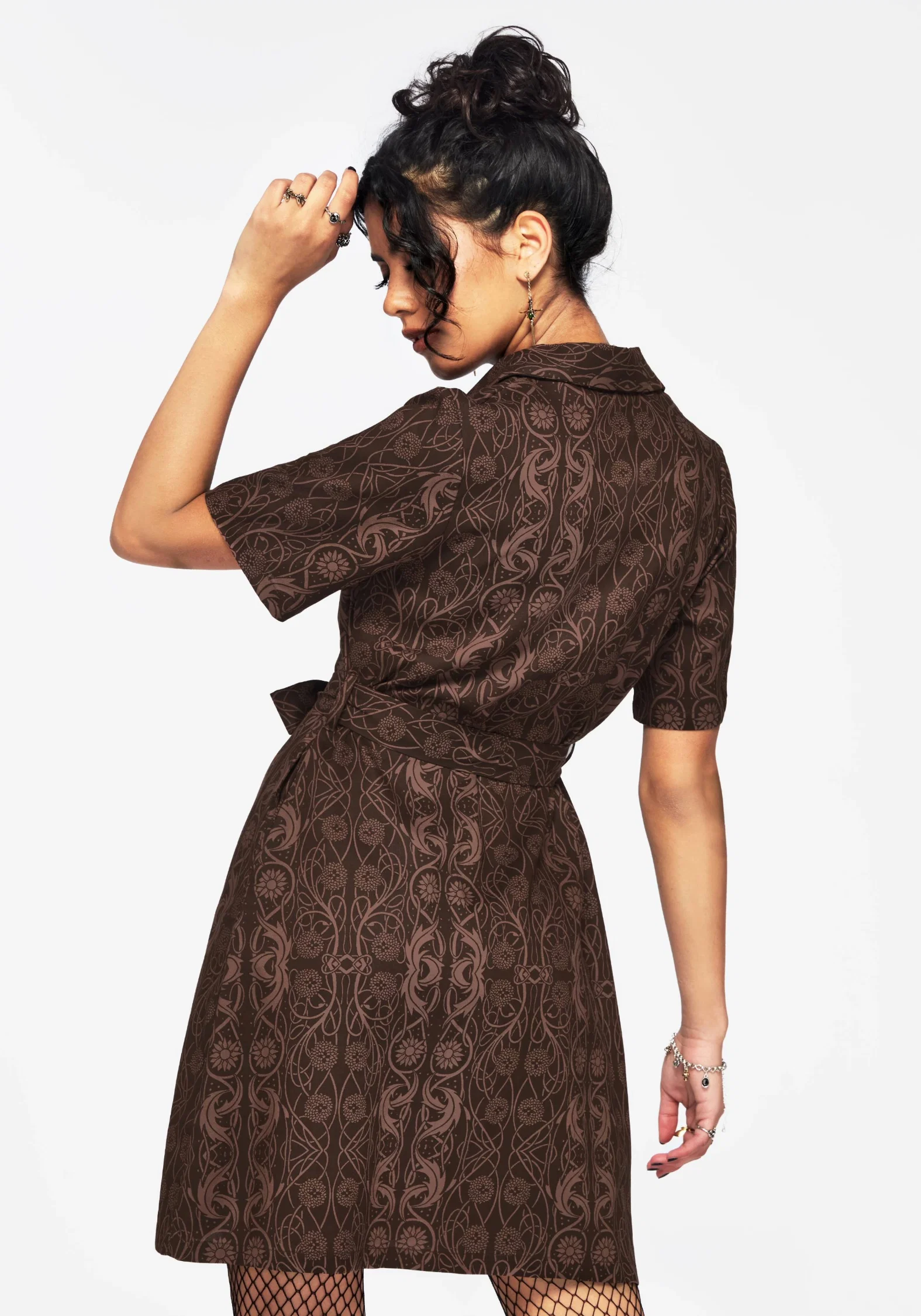 Fianna Button Front Mini Dress - Brown - Image 5