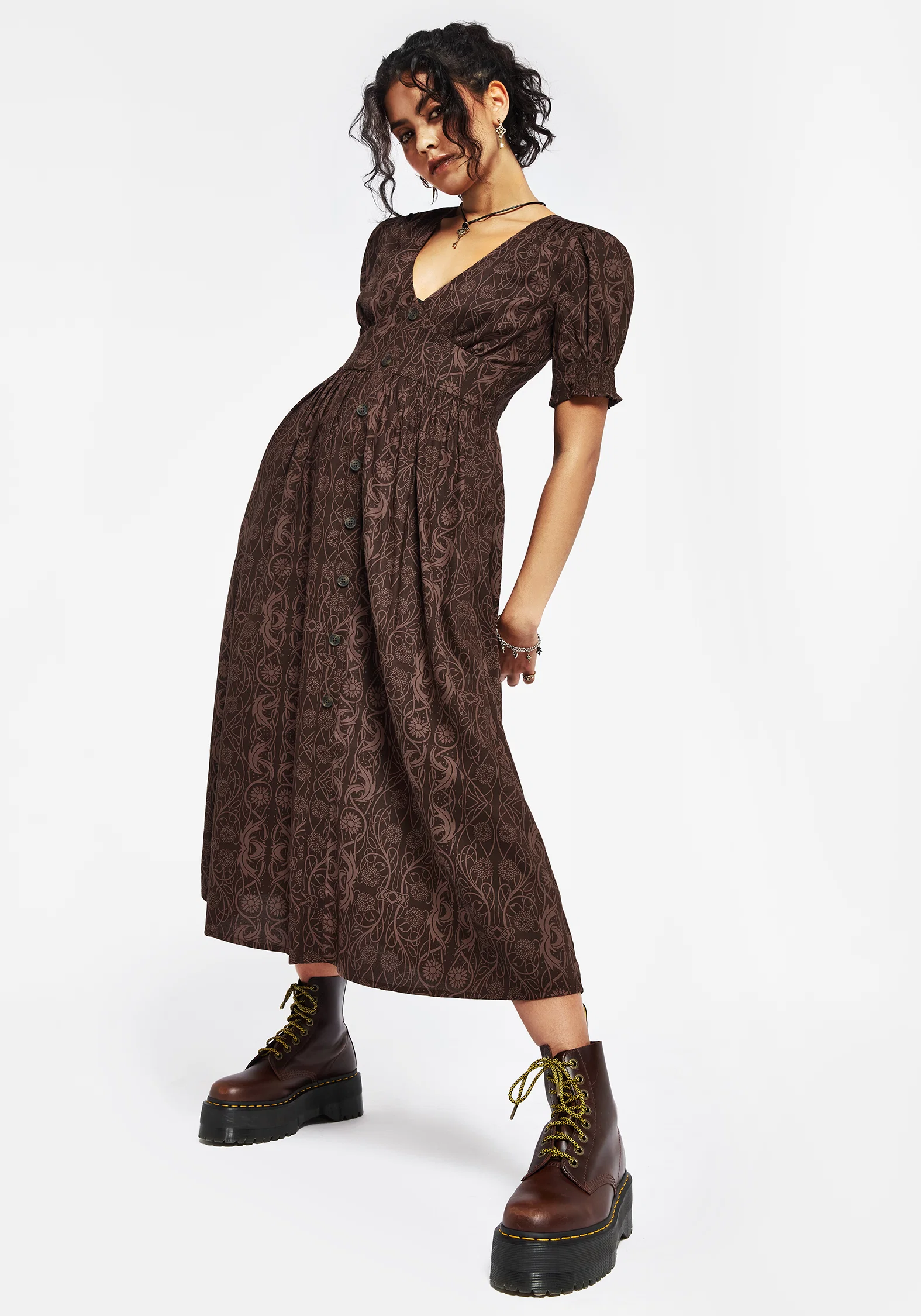 Fianna Midi Dress - Brown - Image 5
