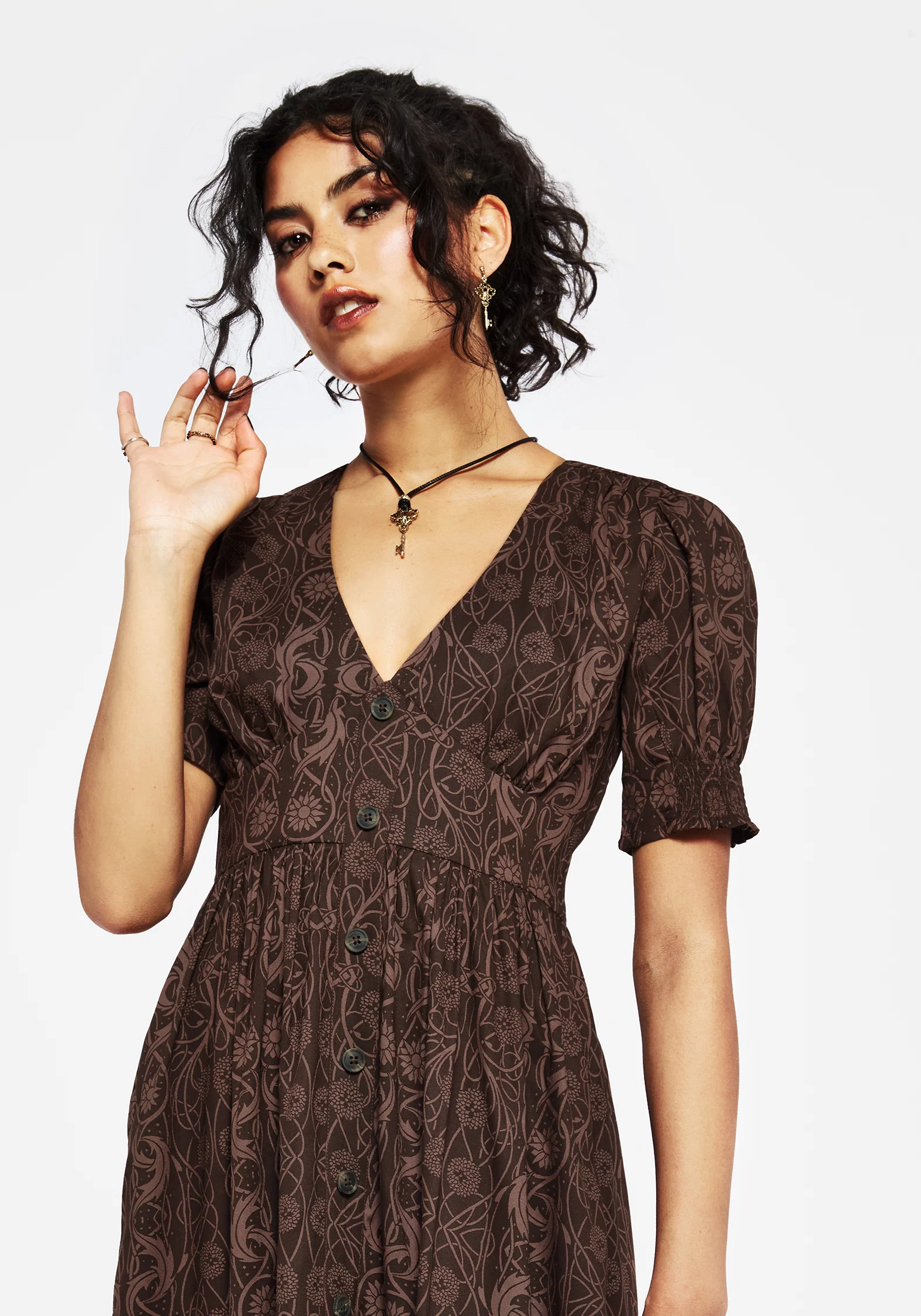 Fianna Midi Dress - Brown - Image 6