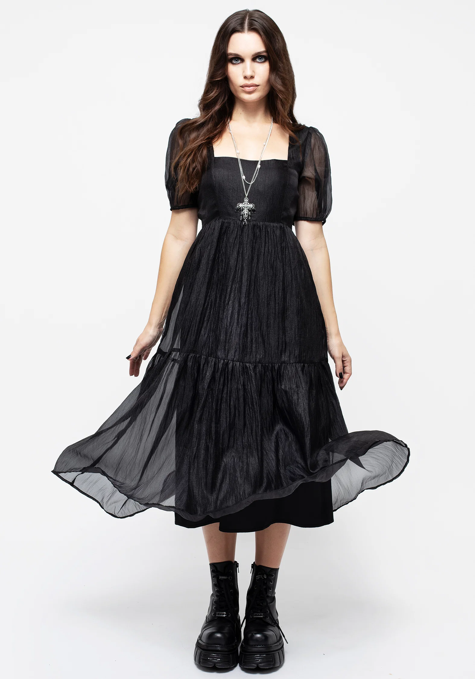 Flatline Puff Sleeve Tiered Midi Dress - Image 4