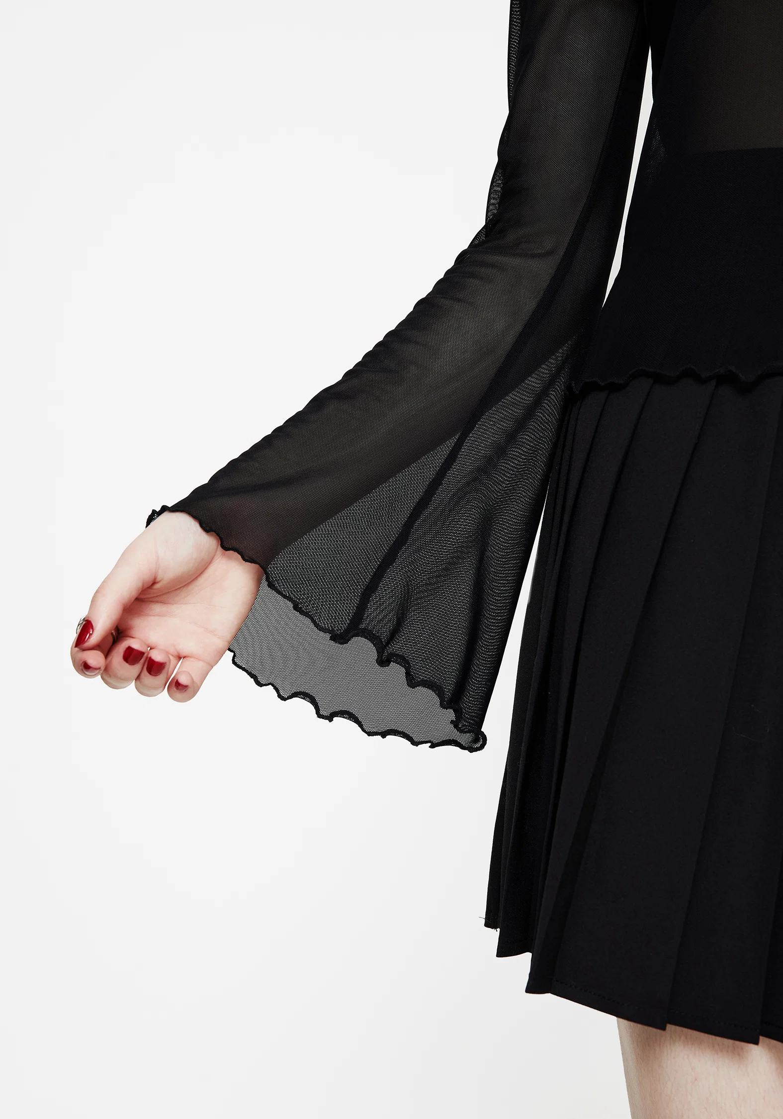 Flavia Mesh Fluted Long Sleeve Top - Image 2