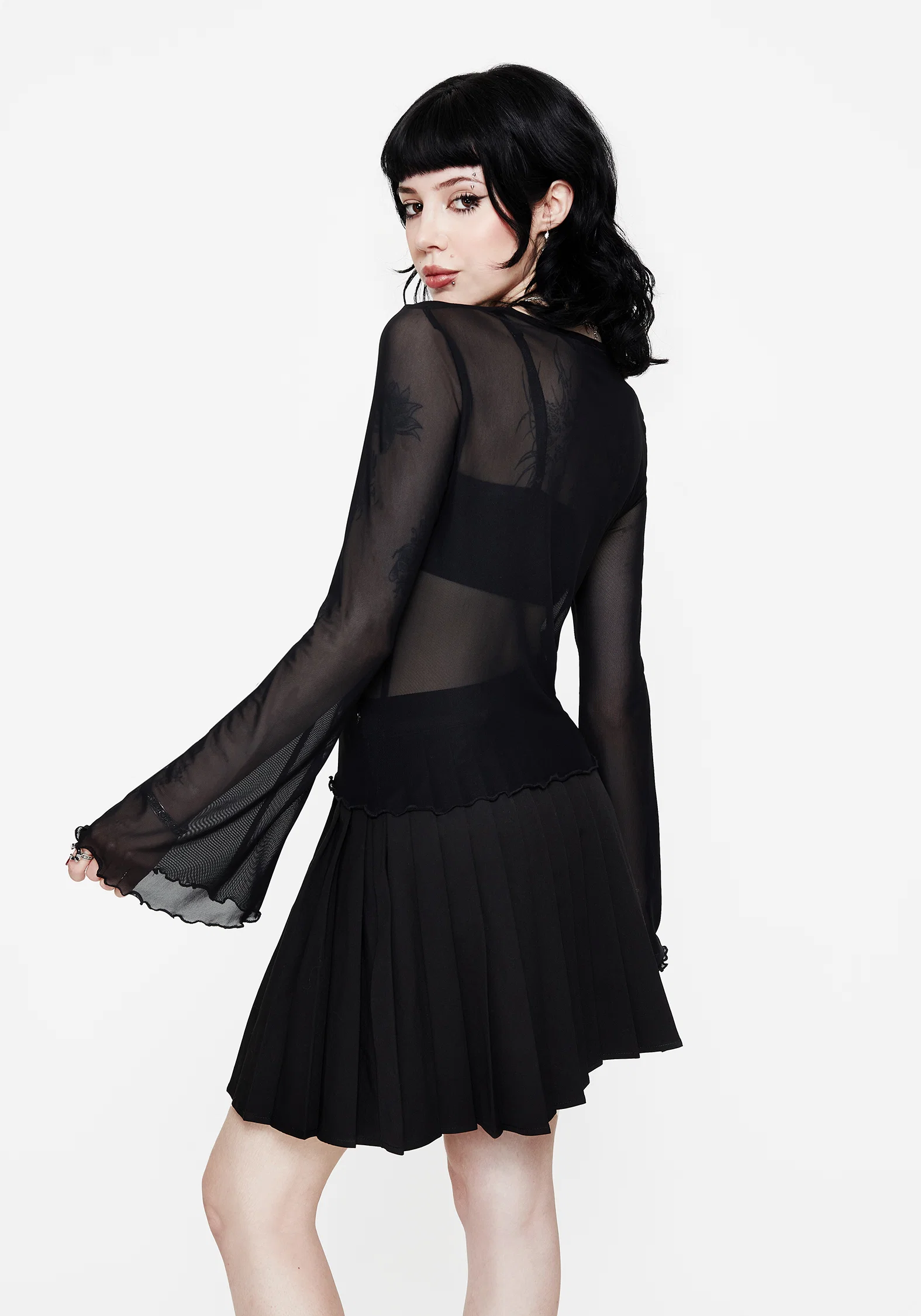 Flavia Mesh Fluted Long Sleeve Top - Image 3