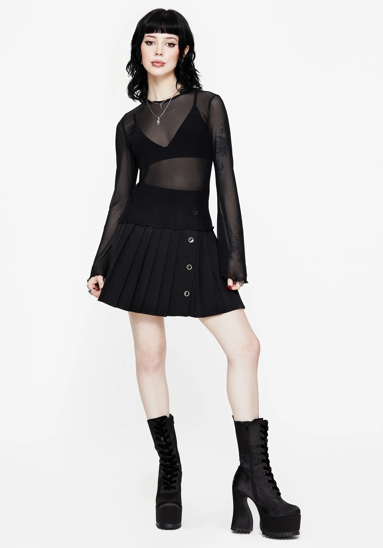 Flavia Mesh Fluted Long Sleeve Top - Image 6