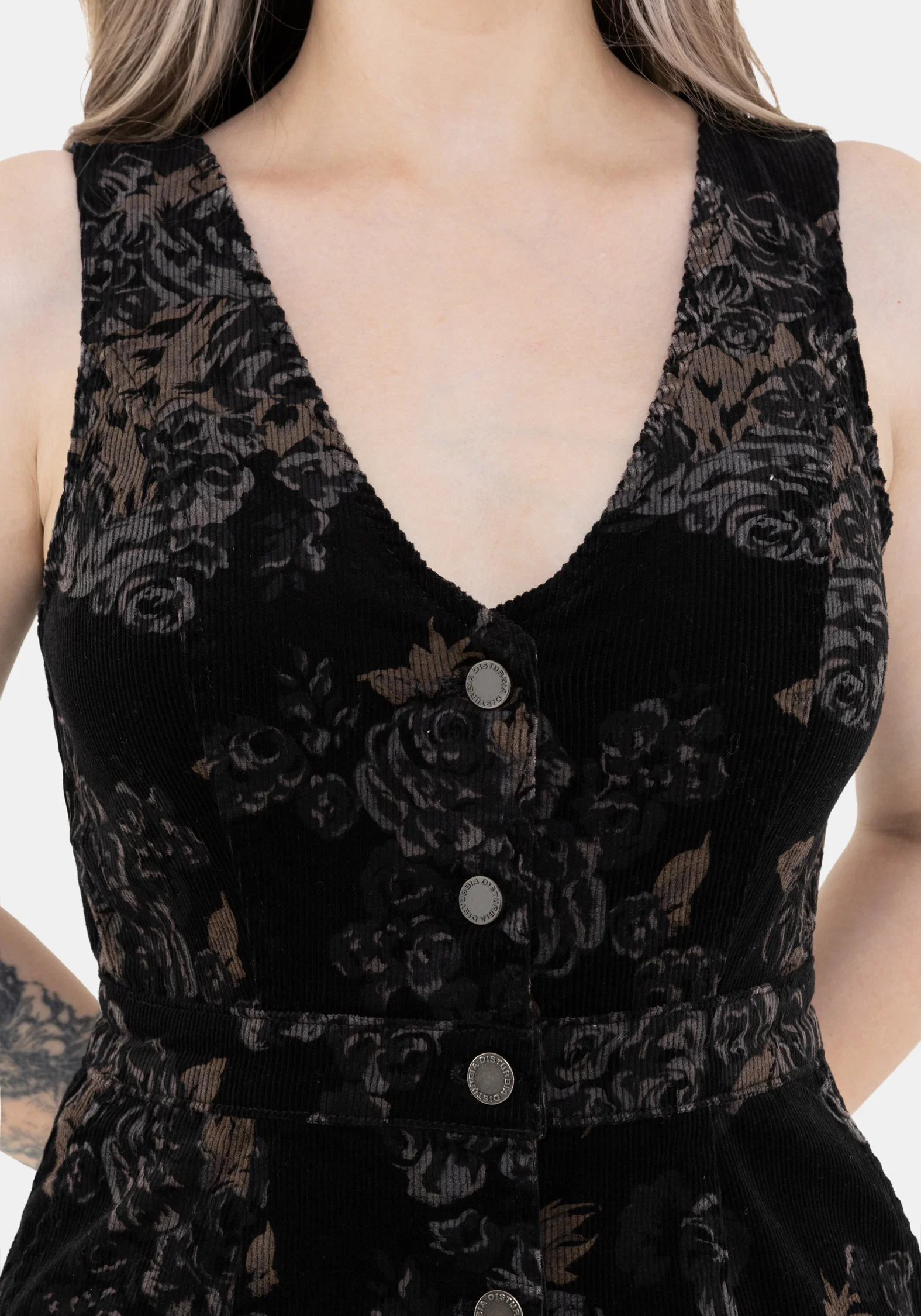 Fleur Corduroy Deep V Neck Floral Print Mini Dress - Image 2