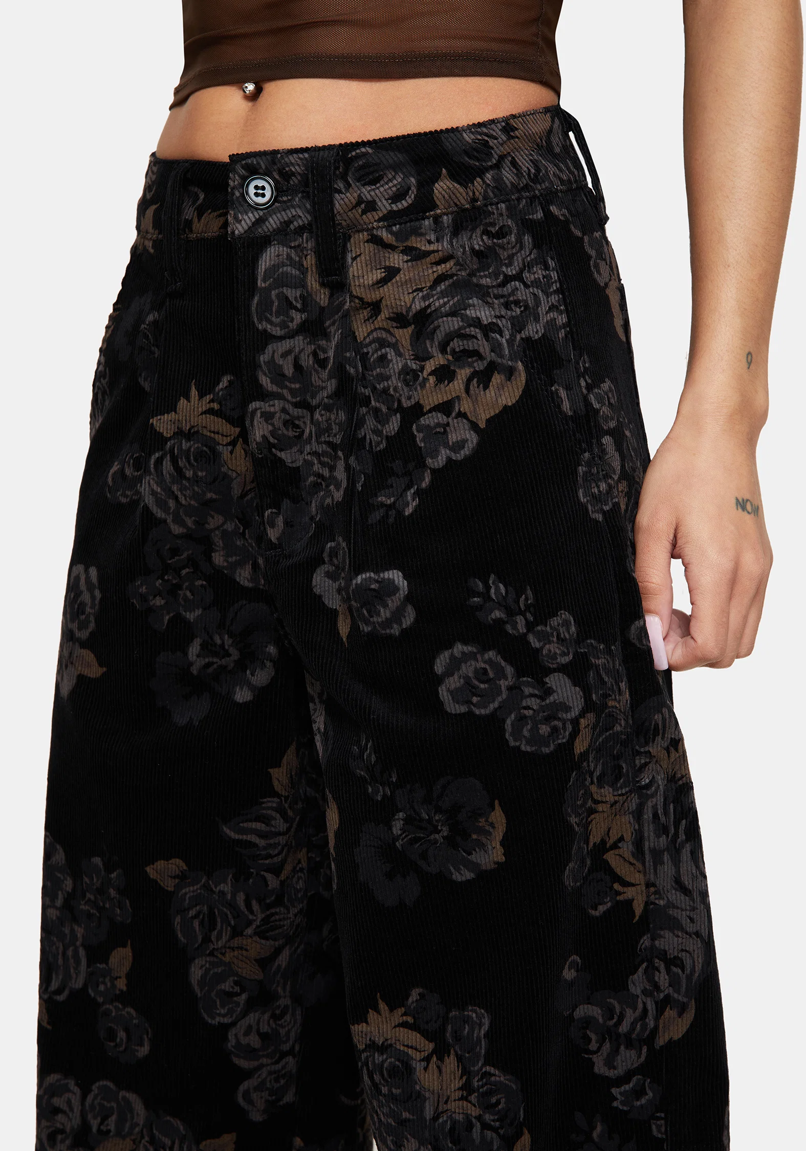 Fleur Printed Cord Barrel Leg Trouser - Image 2