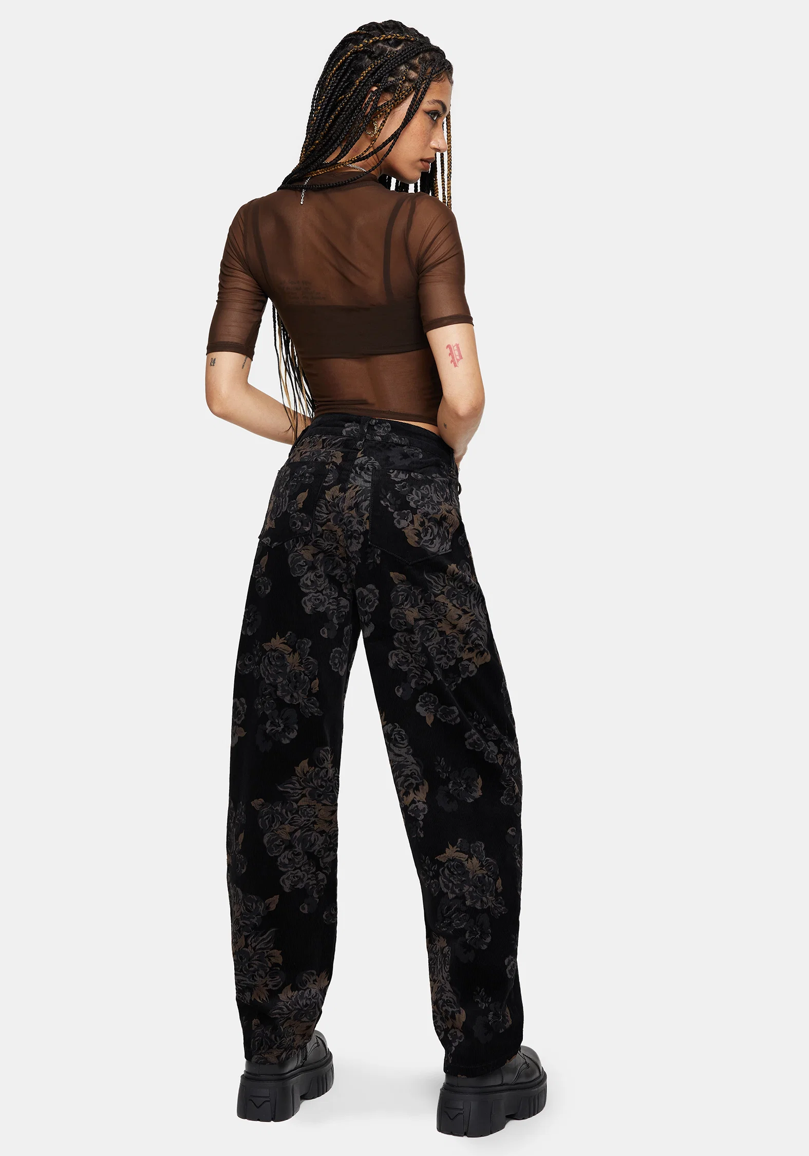 Fleur Printed Cord Barrel Leg Trouser - Image 3