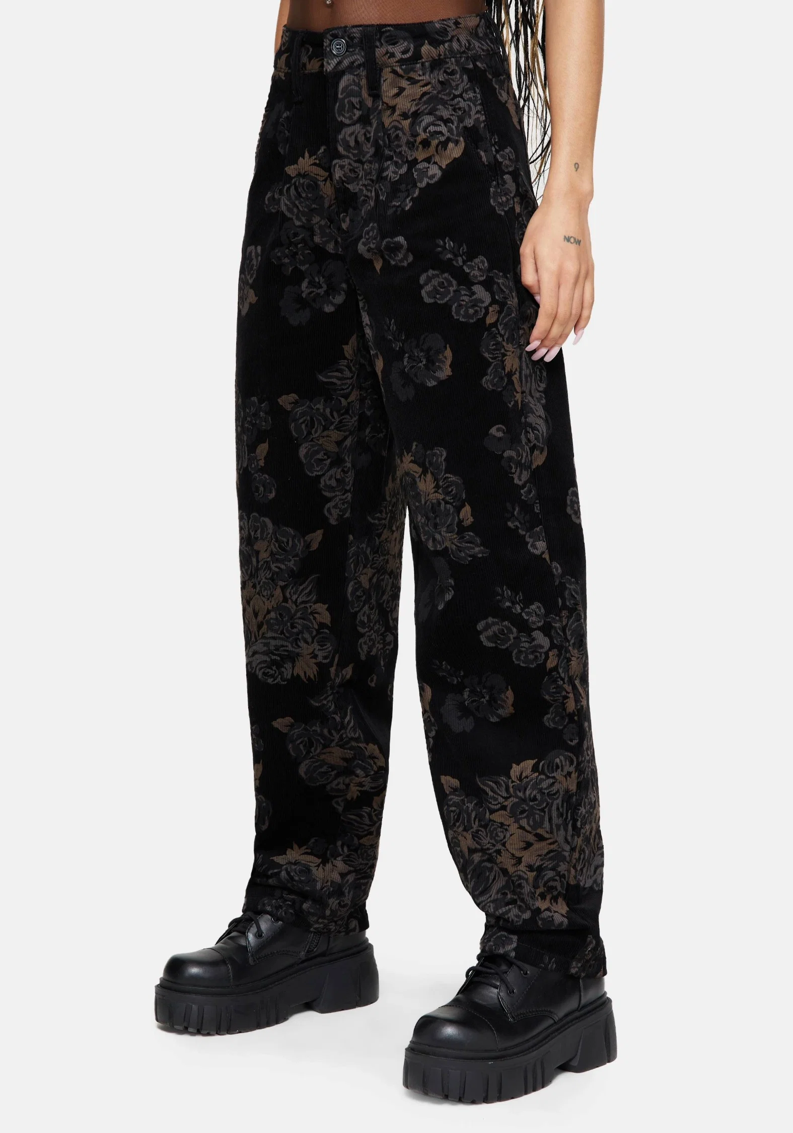 Fleur Printed Cord Barrel Leg Trouser - Image 4