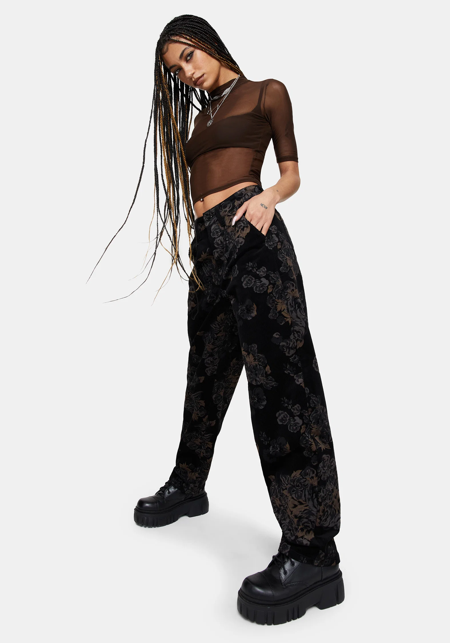 Fleur Printed Cord Barrel Leg Trouser - Image 6