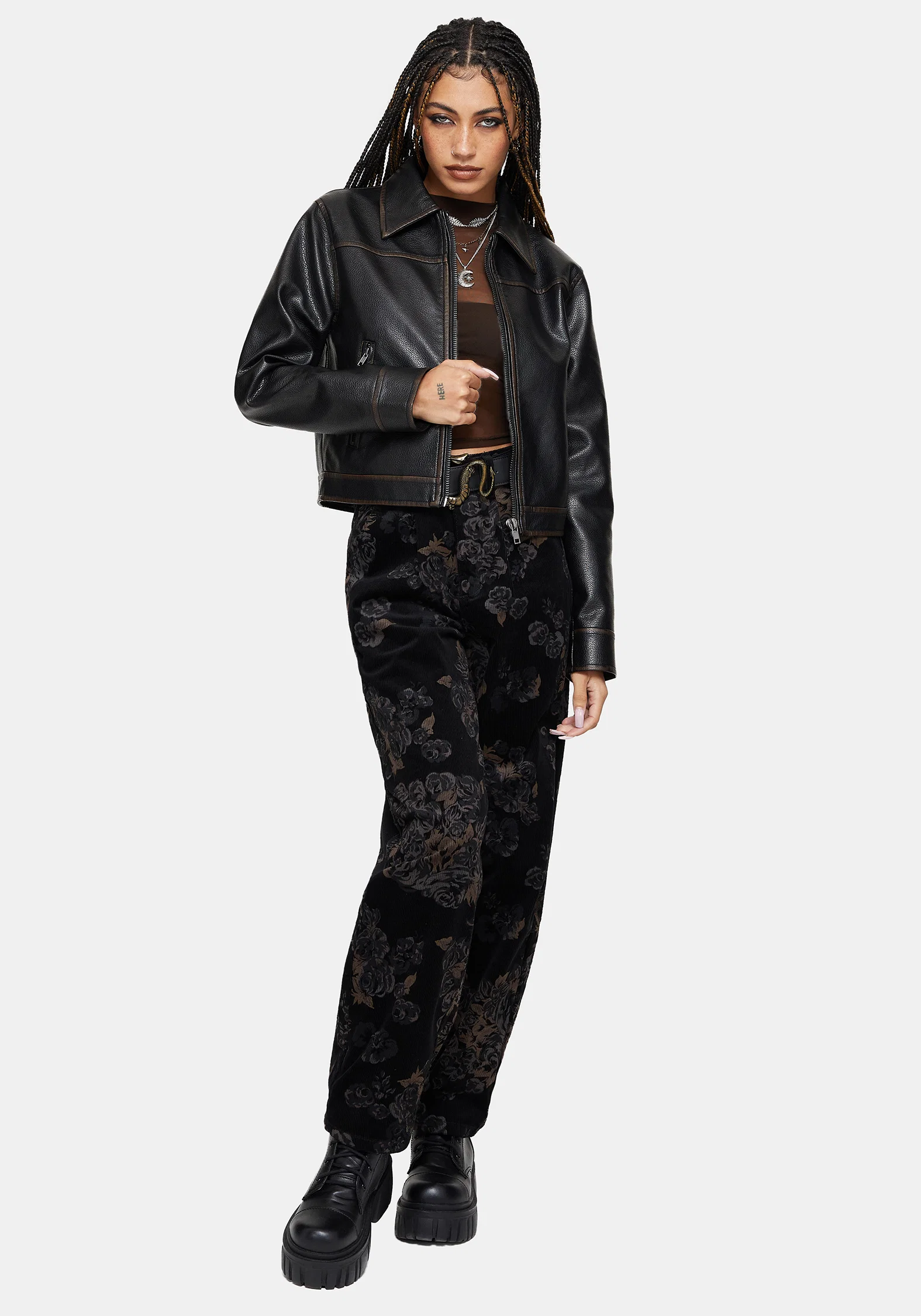 Fleur Printed Cord Barrel Leg Trouser - Image 7