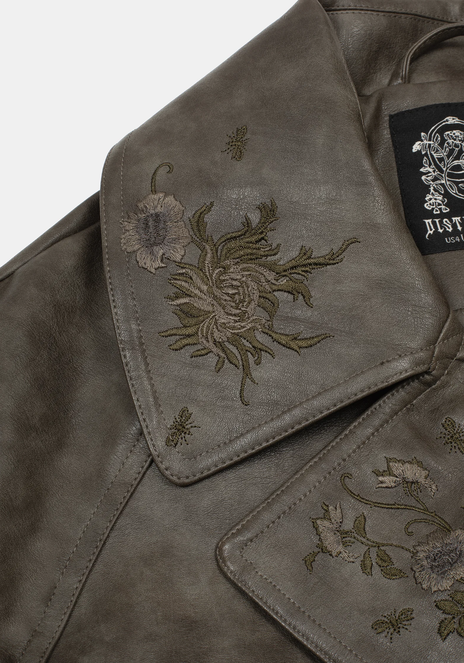 Fleux Embroidered Cropped Faux Leather Trench Jacket - Image 2