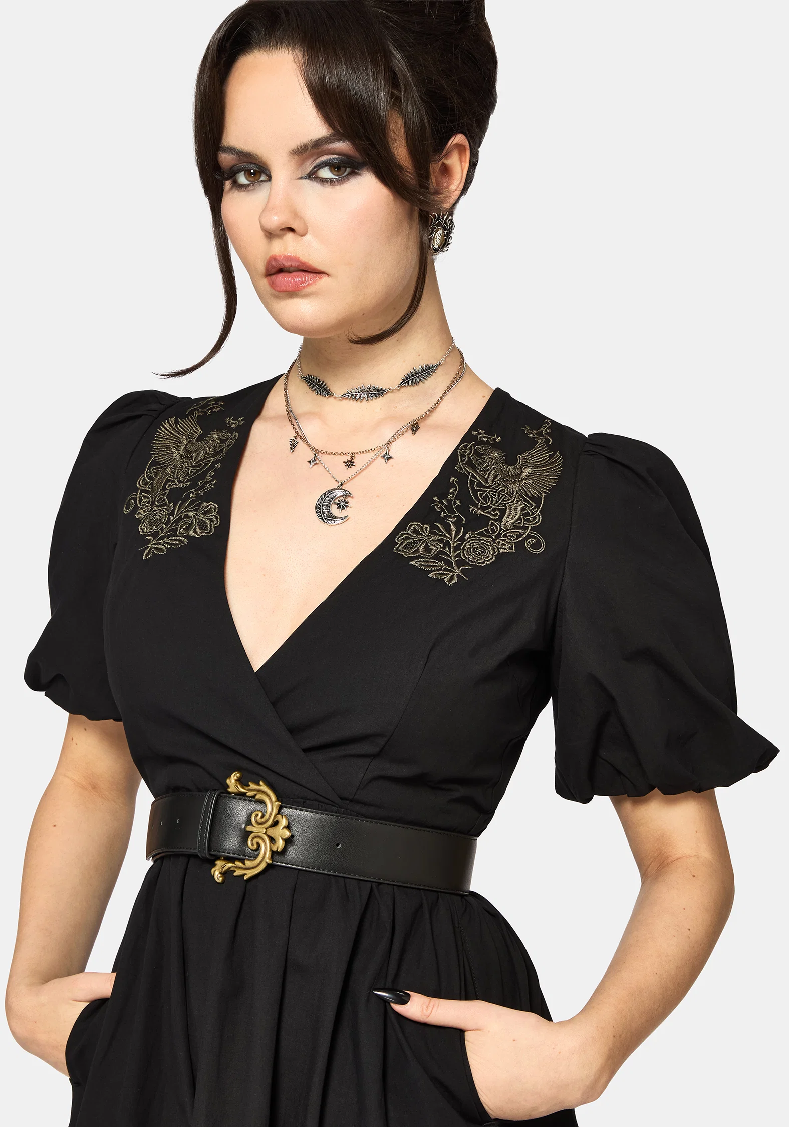 Fleux Phoenix Embroidered Wrap Midi Dress - Image 2