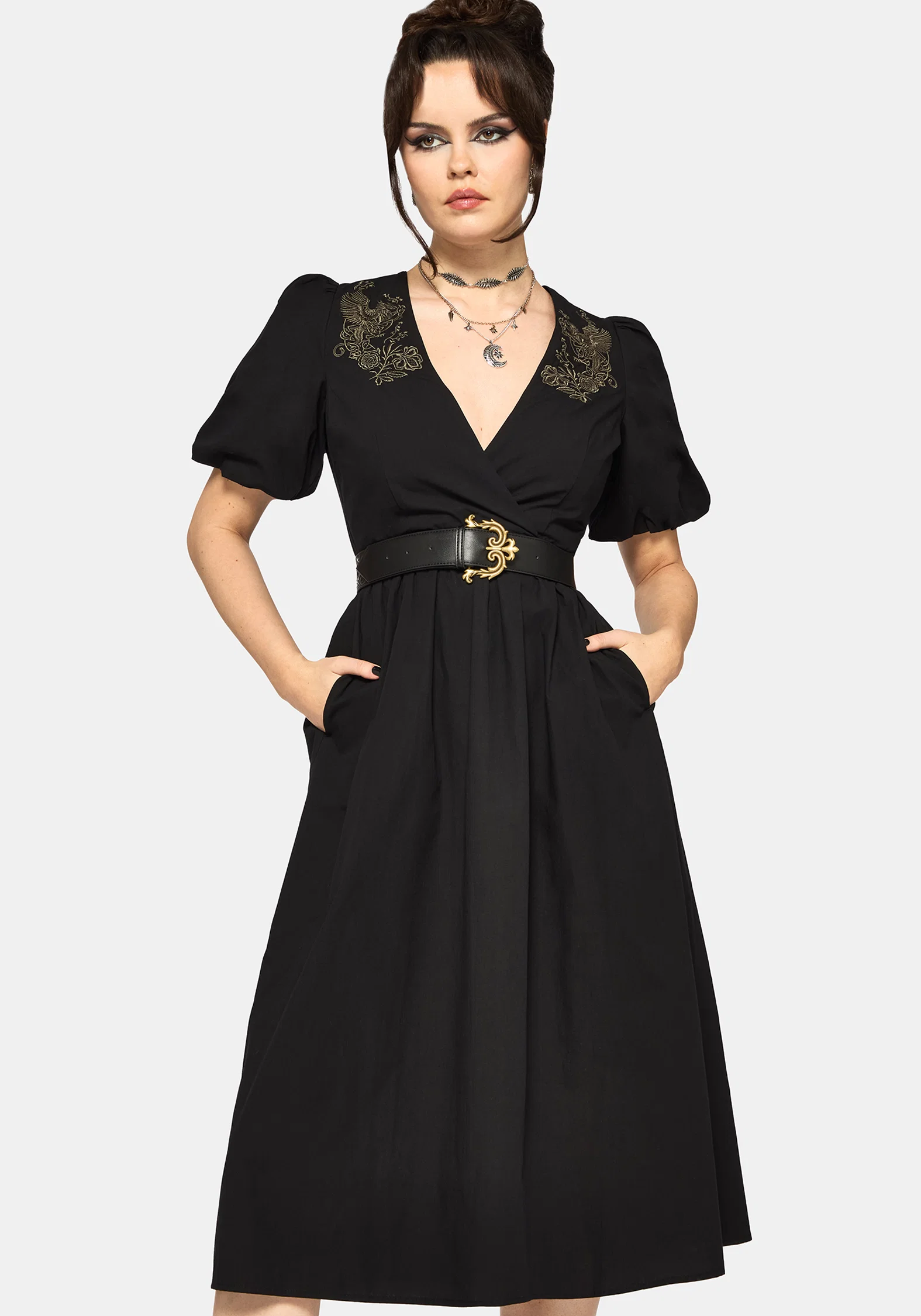Fleux Phoenix Embroidered Wrap Midi Dress - Image 5