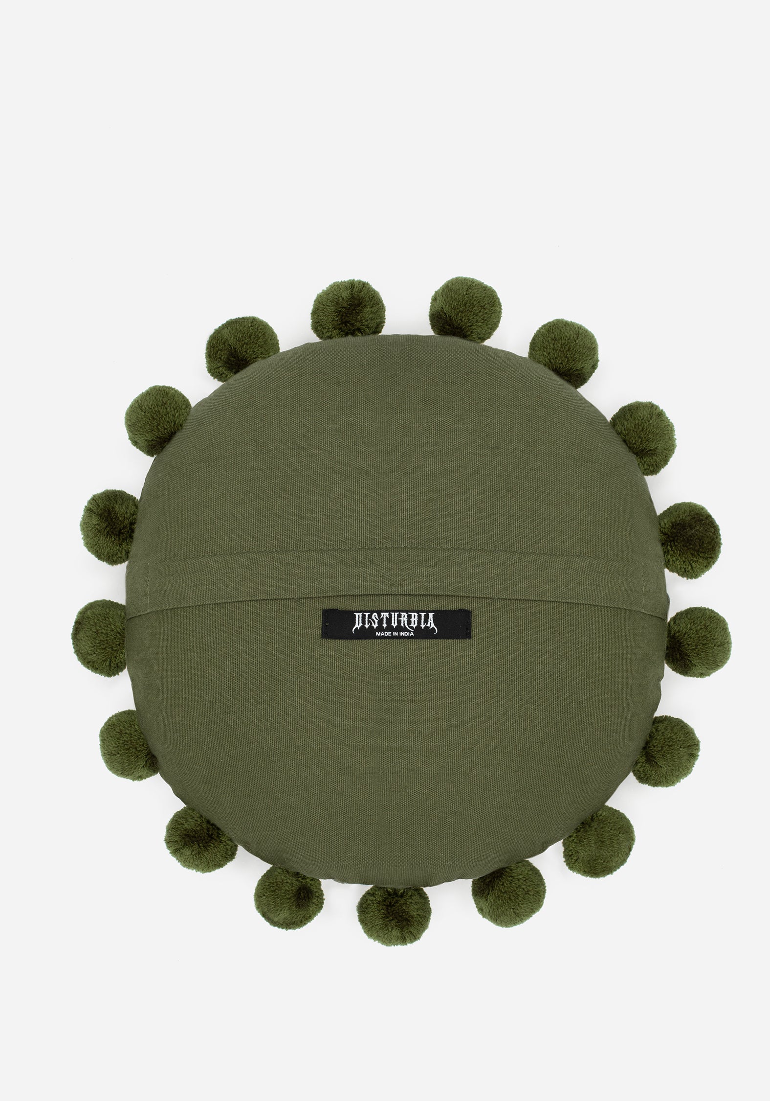 Foliate Embroidered Pom-Pom Round Cushion - Image 4