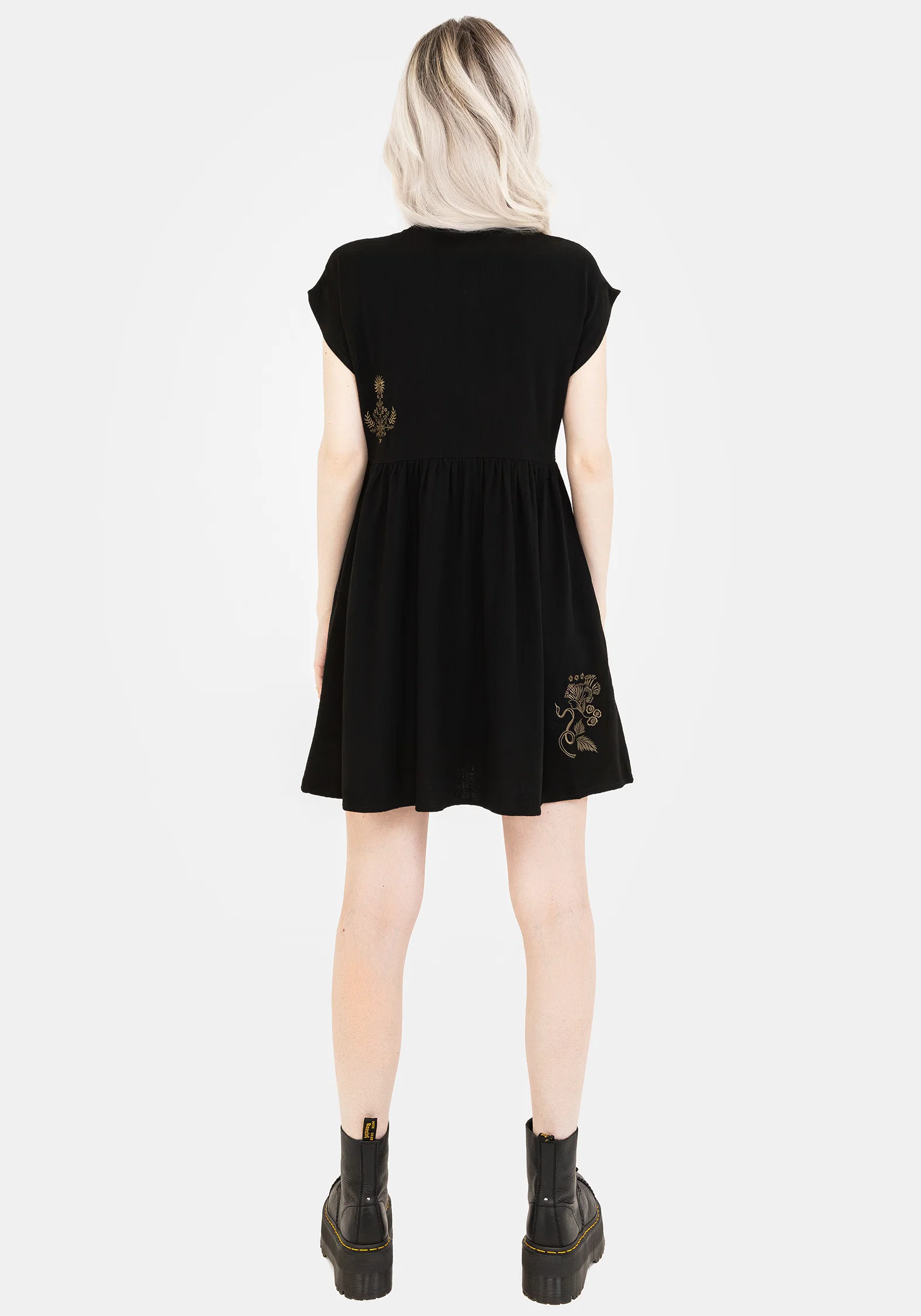 Foliate Linen-Blend Embroidered Button Up Mini Dress - Black - Image 3