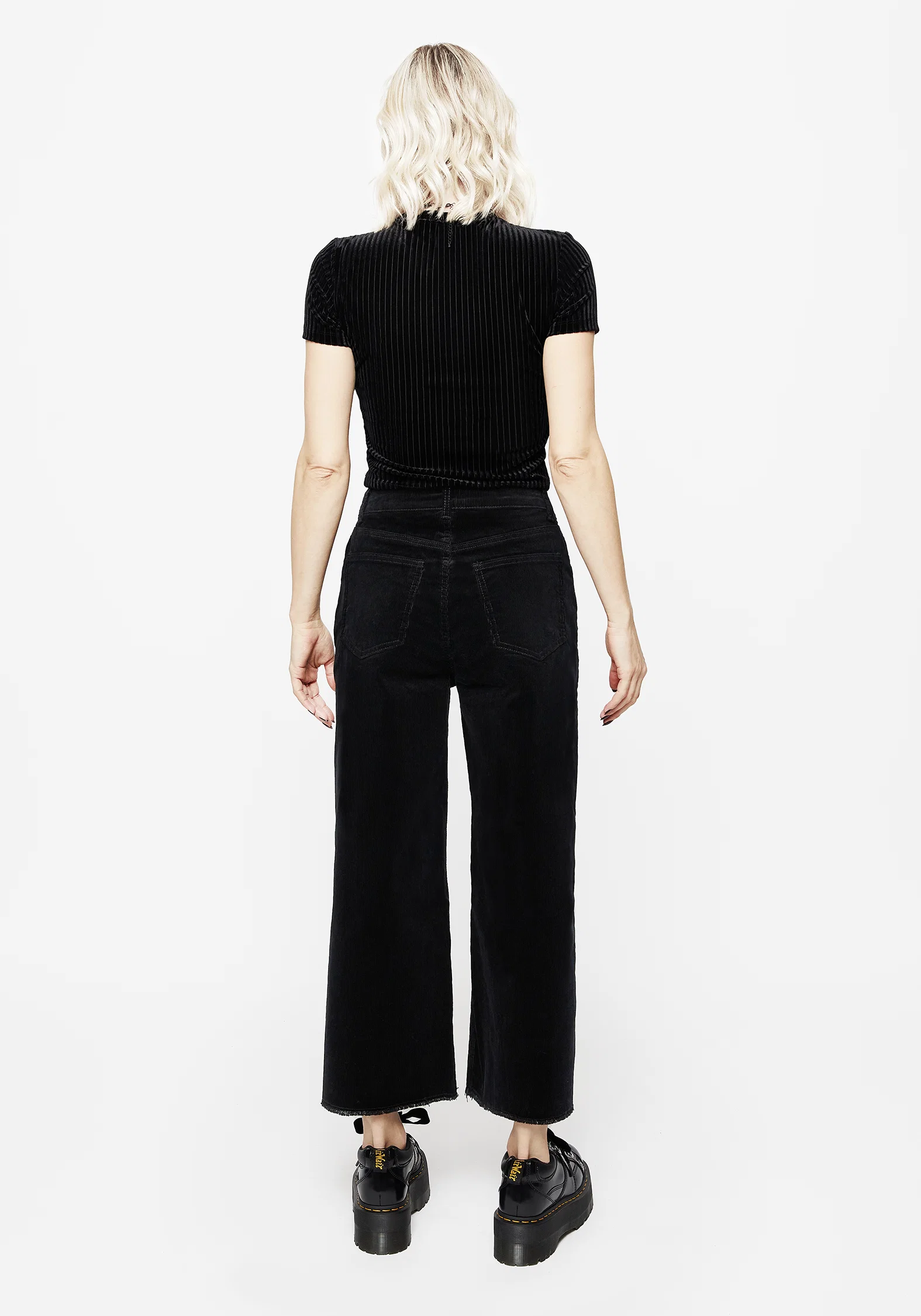 Foster Wide Leg Cord Crop Jeans - Black - Image 3
