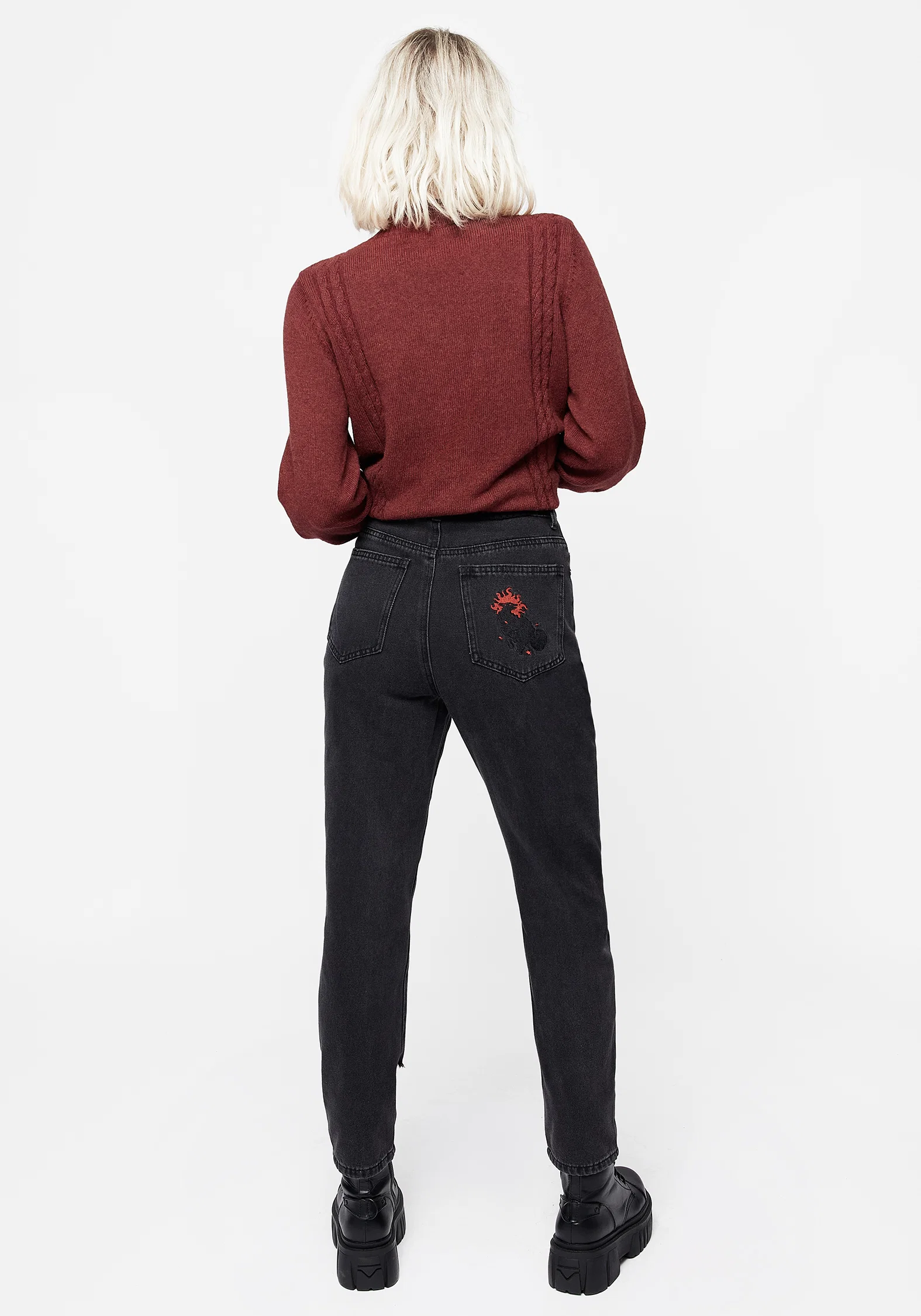 Foxfire Embroidered Distressed Mom Jeans - Image 2