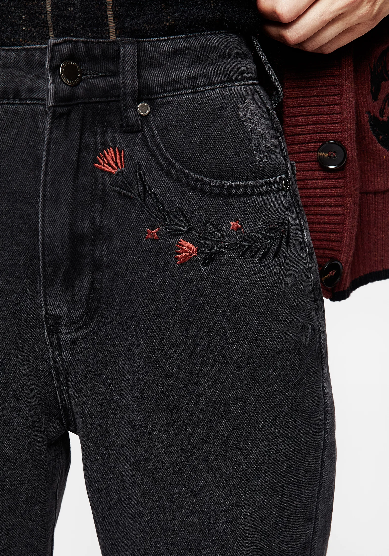 Foxfire Embroidered Distressed Mom Jeans - Image 4
