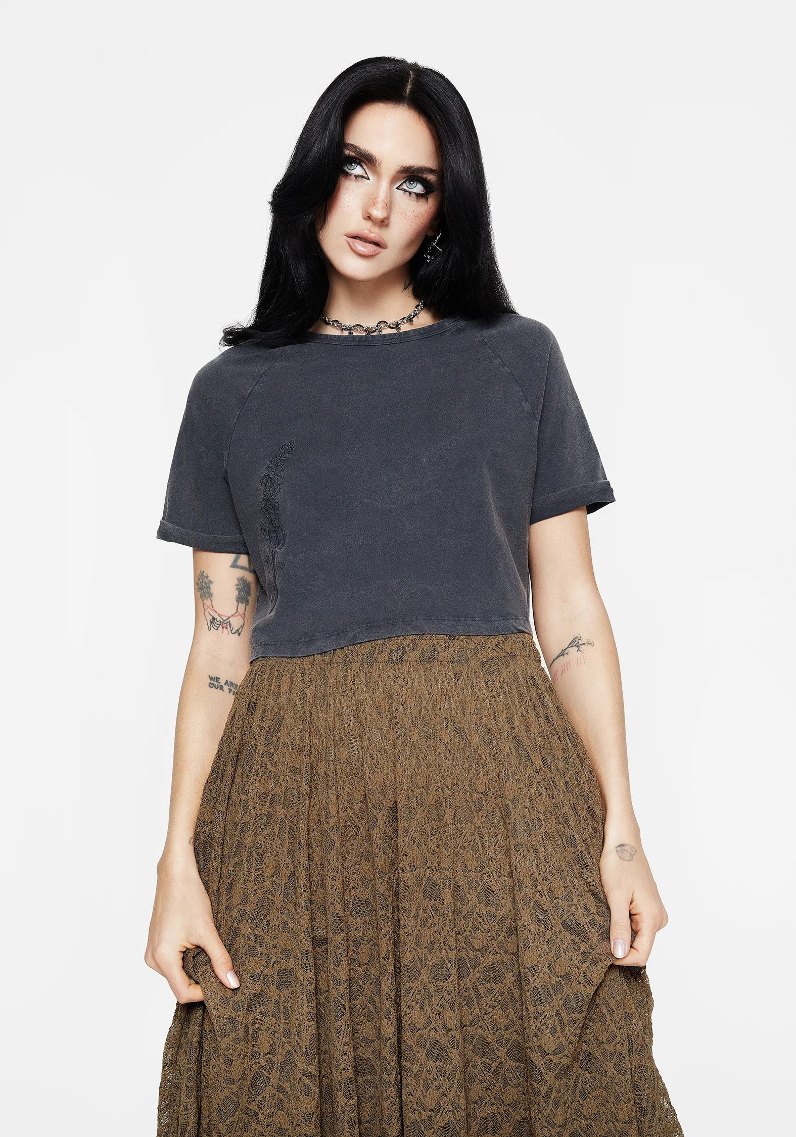 Foxglove Cotton Embroidered Boxy Crop Tee - Image 4