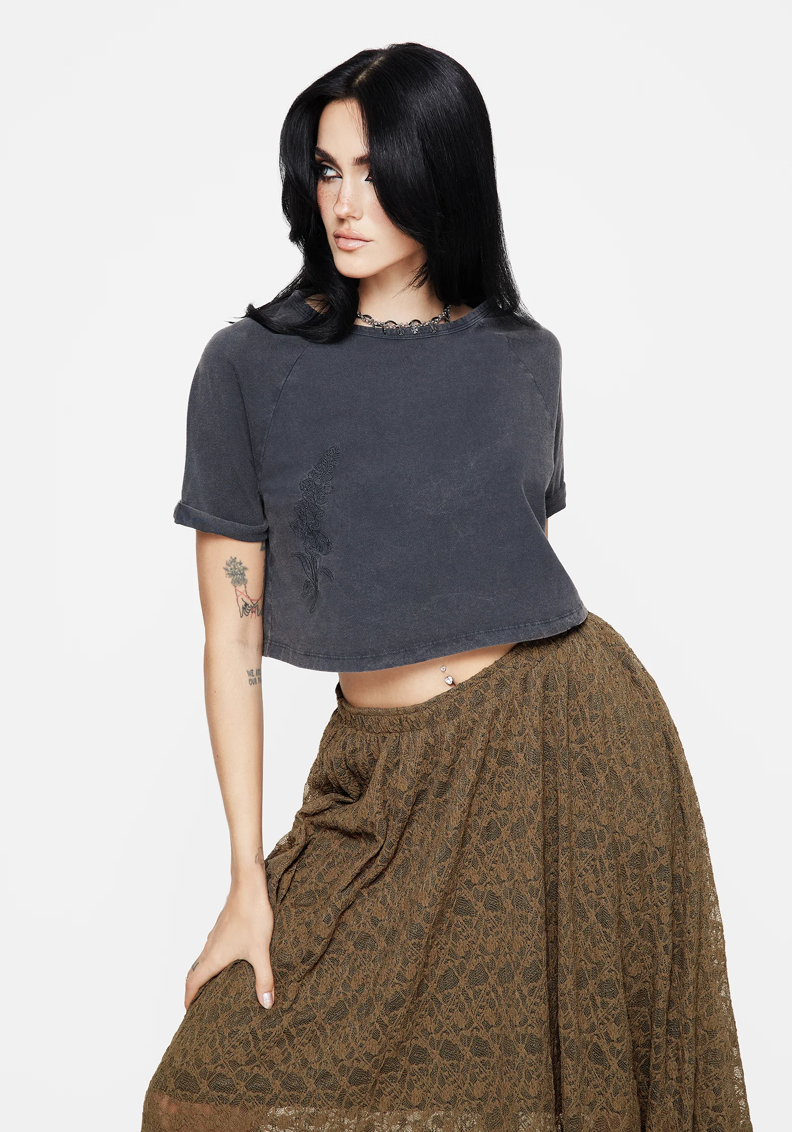 Foxglove Cotton Embroidered Boxy Crop Tee - Image 6