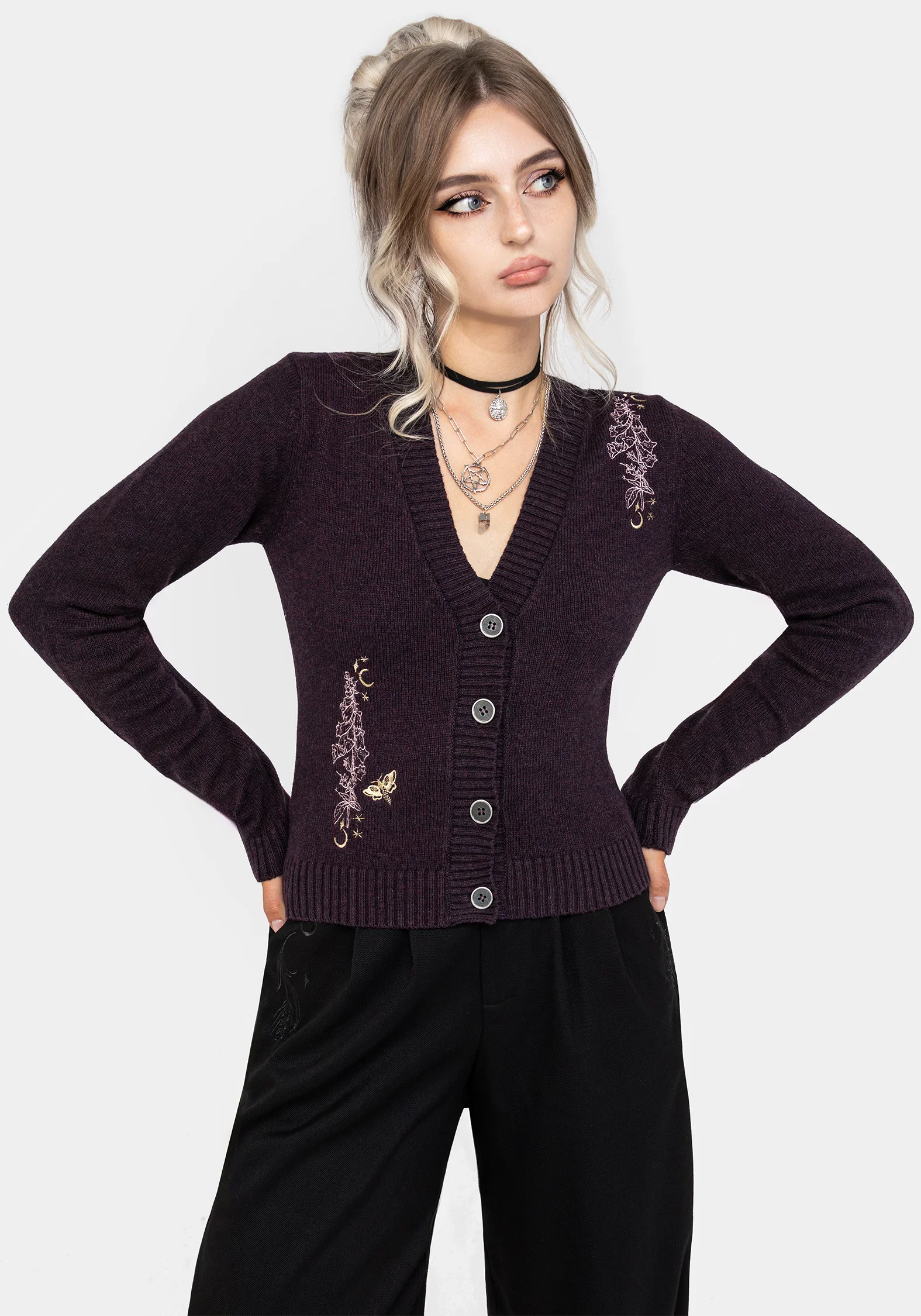 Foxglove Embroidered Knit Cardigan - Image 9