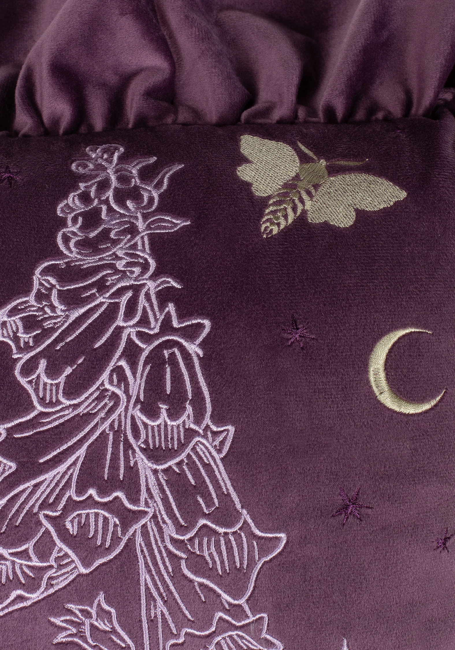 Foxglove Embroidered Velour Ruffle Cushion - Image 3