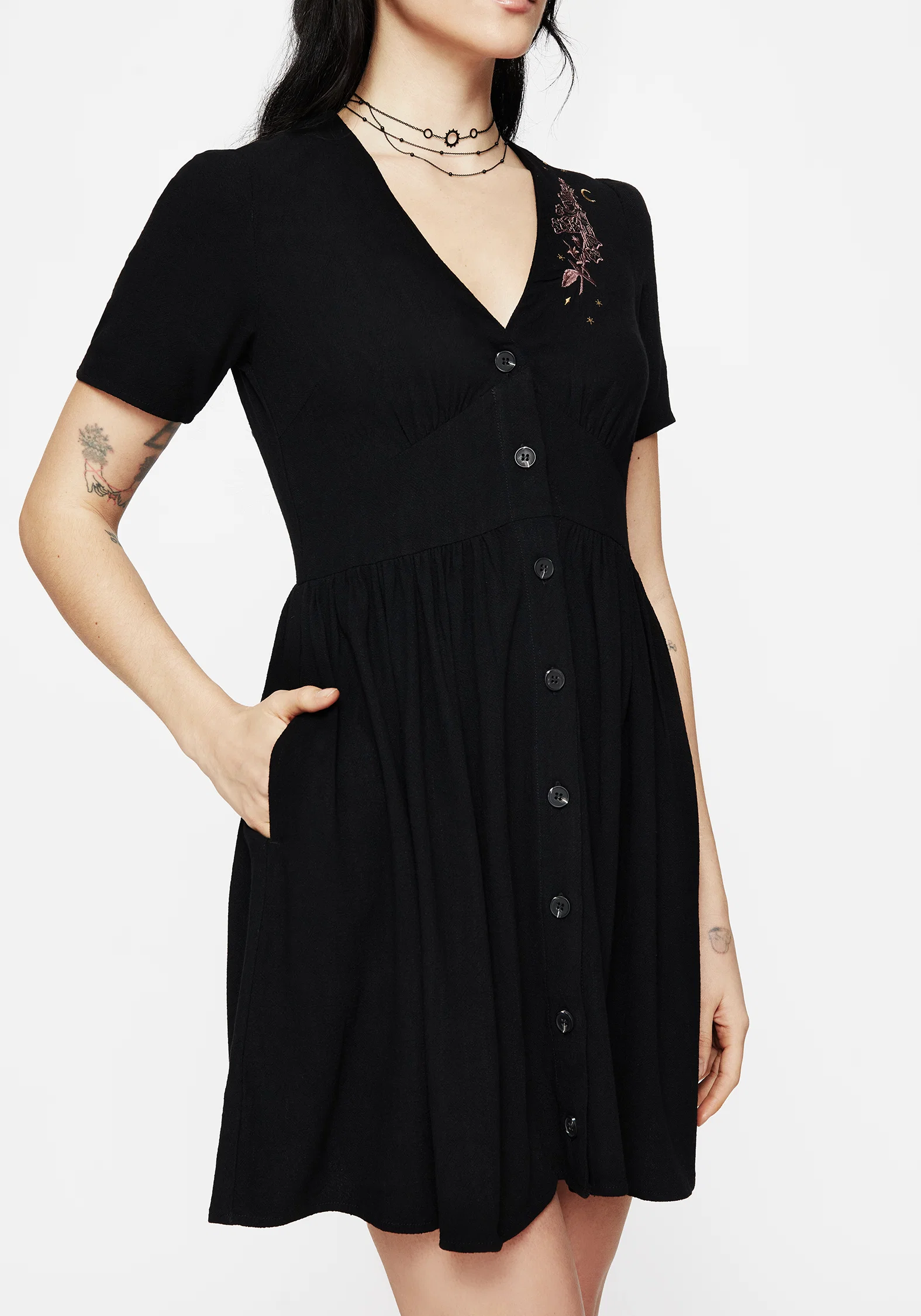 Foxglove V Neck Mini Dress - Image 5