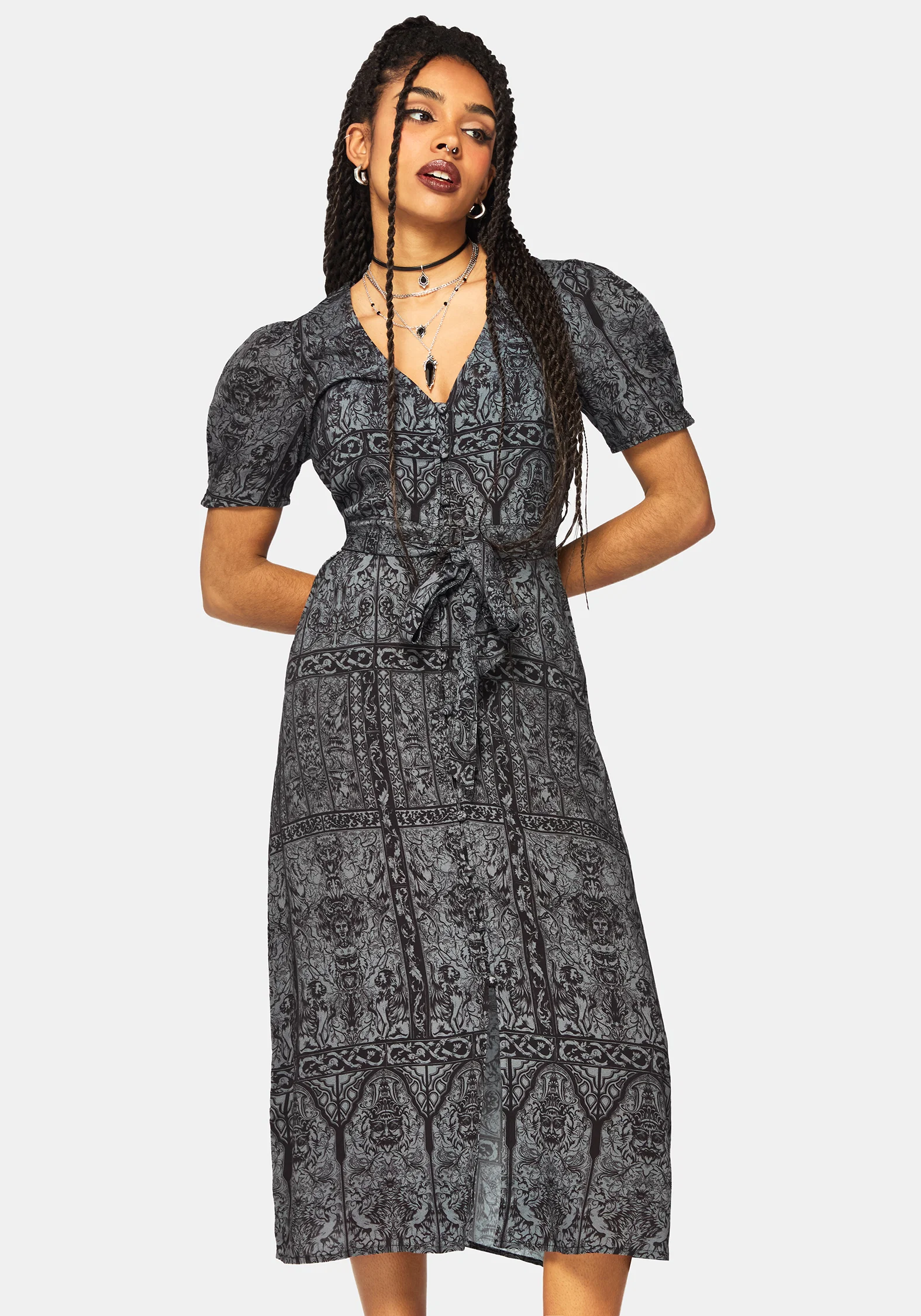 Fracture Cathedral Print Button Down Midi Dress - Image 5