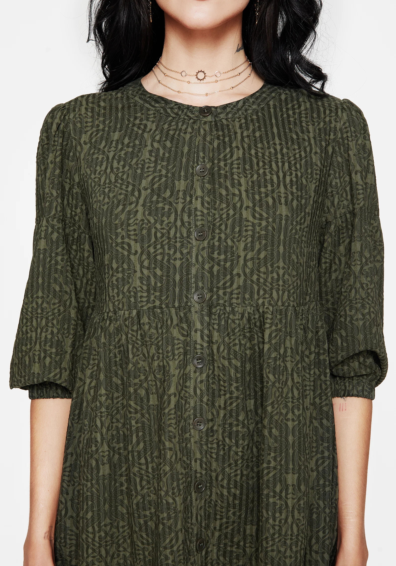 Francesca Dragon Printed Button Up Smock Mini Dress - Image 2