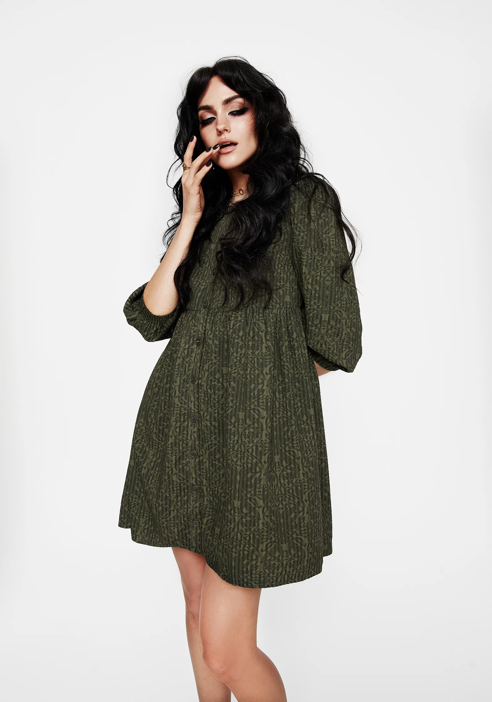 Francesca Dragon Printed Button Up Smock Mini Dress - Image 4