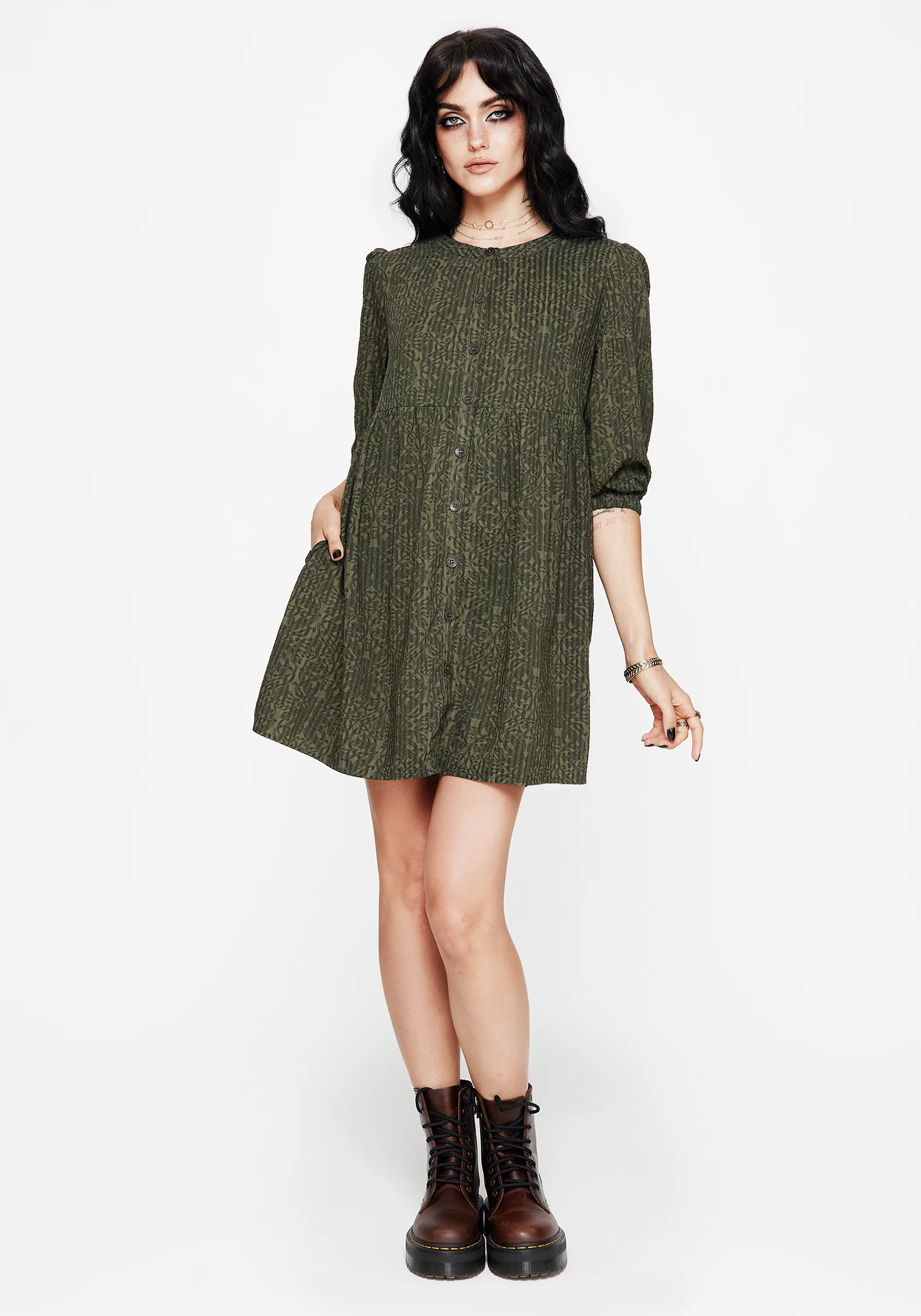 Francesca Dragon Printed Button Up Smock Mini Dress - Image 6