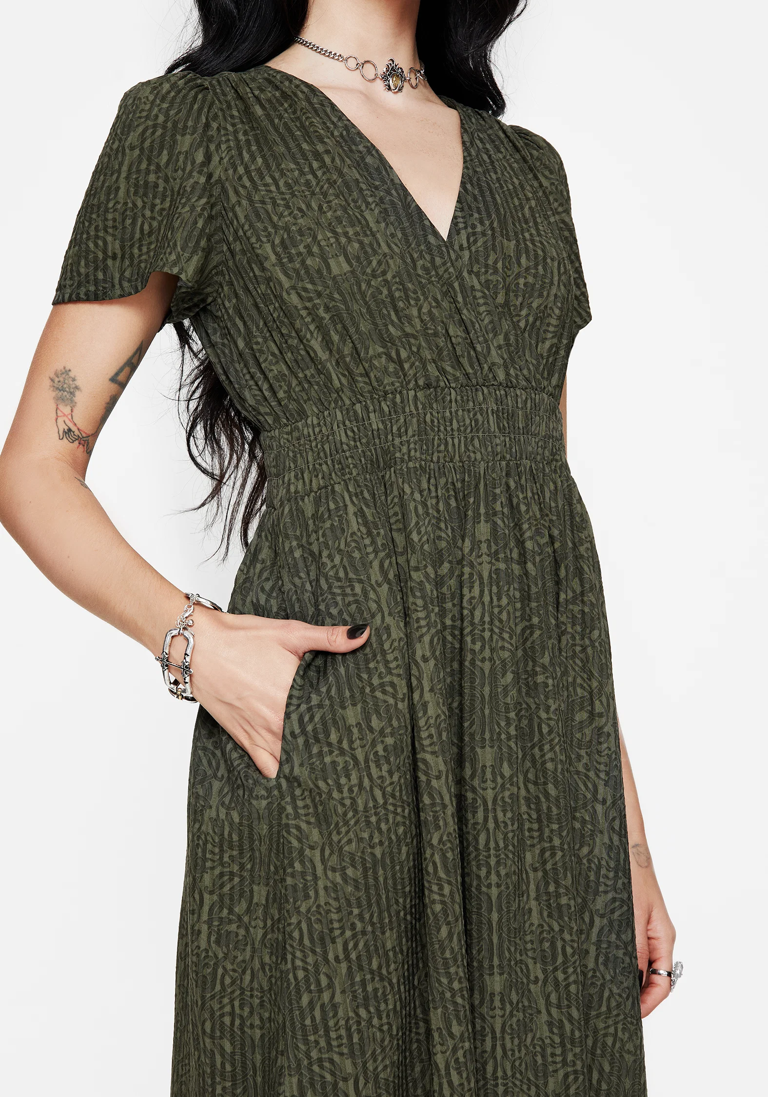 Francesca Dragon Printed Wrap Over Midaxi Dress - Image 2